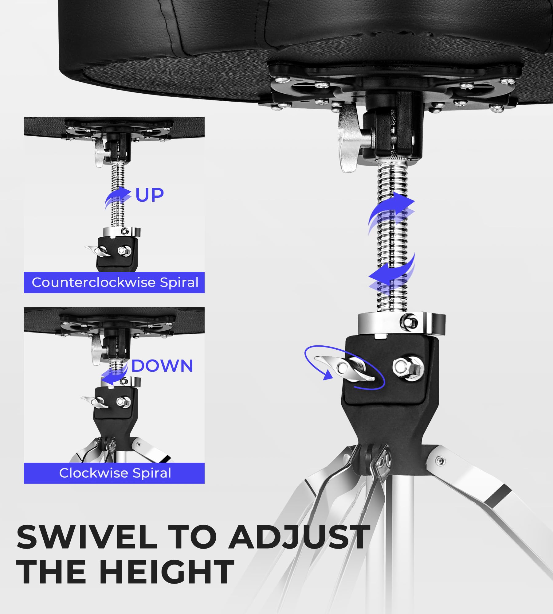 vangoa Drum Throne con schienale regolabile in altezza resistente, stile moto, sgabello confortevole girevole a doppio rinforzo per batteristi adulti