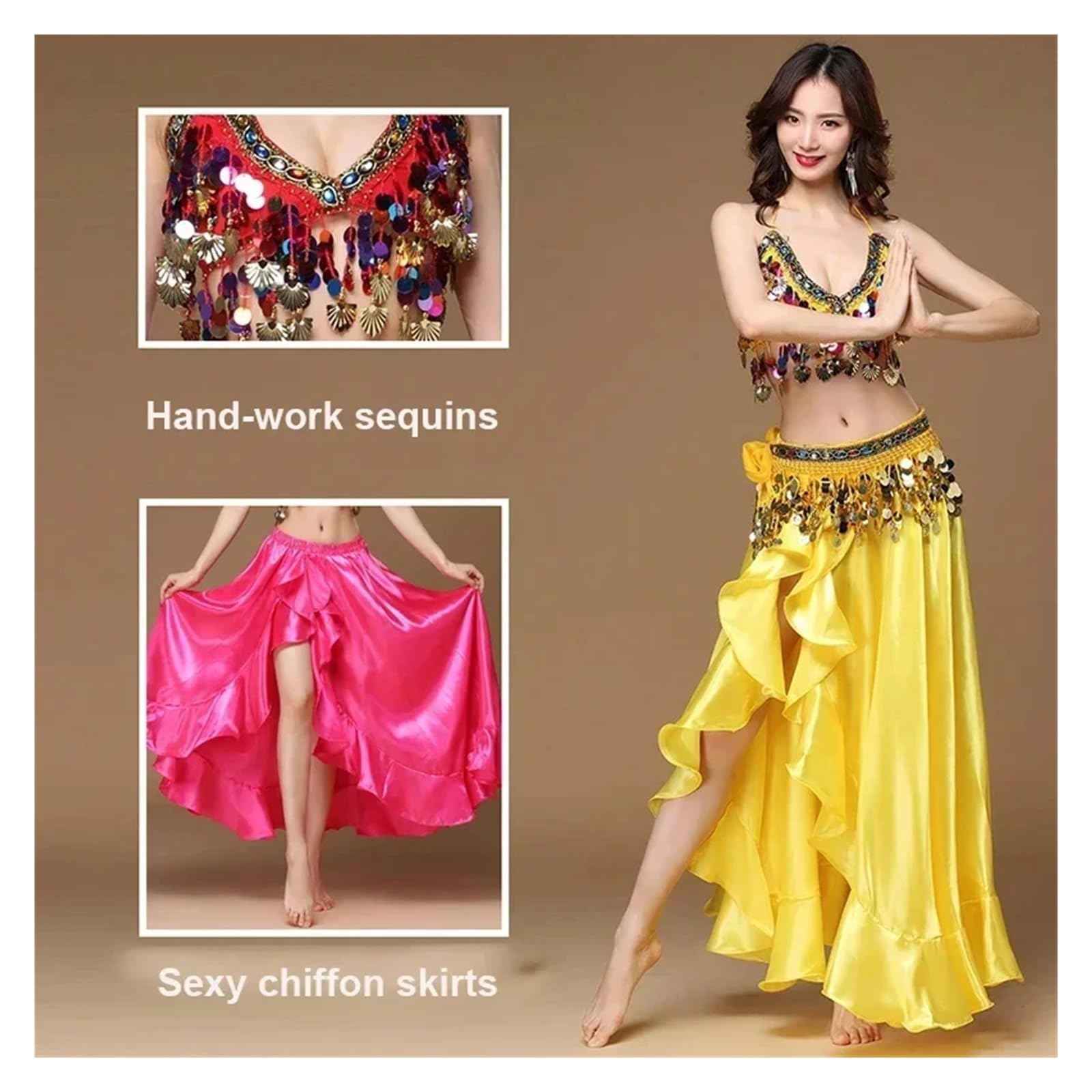 Frauen Bauchtanz Kostüm Oriental Rock Bühne Leistung Set BH Gürtel Tanzen Tragen
