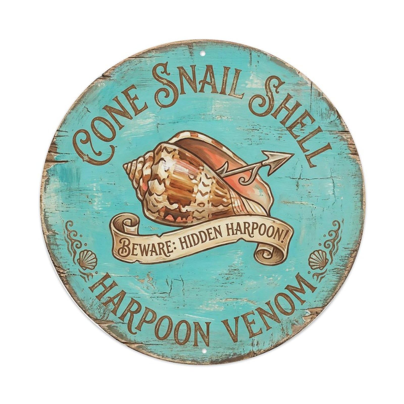 Cxhjca 8X8inch(20X20cm) Cone Snail Shell Harpoon Venom Metal Tin Sign