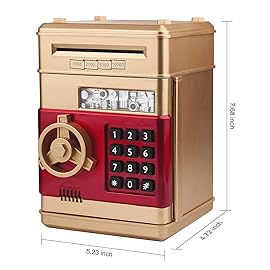 Setibre Piggy Bank, Electronic ATM Password Cash Coin Can Auto Scroll Paper Money Saving Box Toy Gift for Kids (Gold)