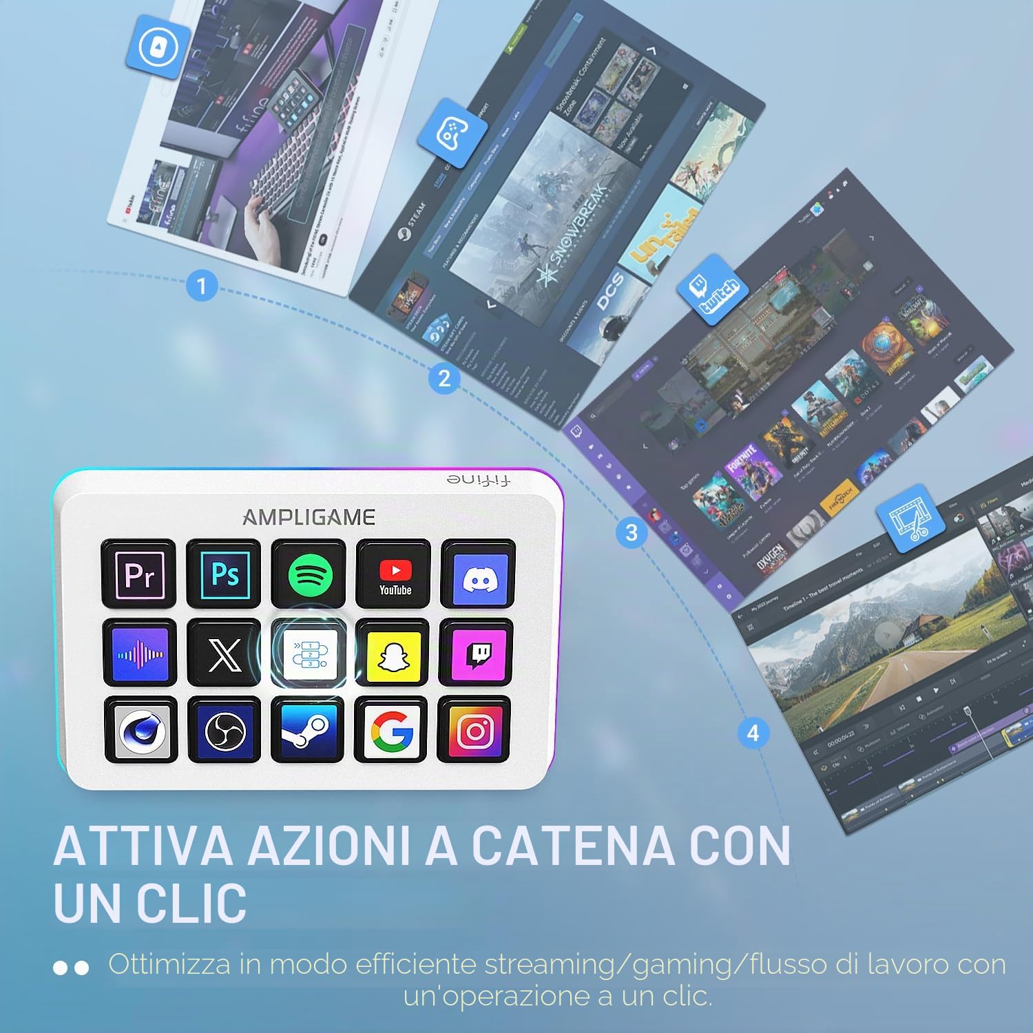 FIFINE AmpliGame Gaming Controller con 15 scorciatoie per OBS Streaming Studio con tasti macro, azioni trigger, controller RGB per PC Media per la creazione di contenuti/Office Work-D6 bianco