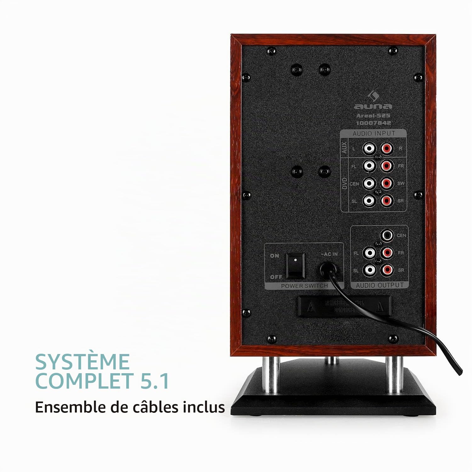 Auna Areal 525 Bk Système d'enceintes Surround actives 5.1 (pack de haut parleurs amplifiés pour bureau, Home Cinema, TV ou PC, subwoofer 13,5cm, télécommande, entrée AUX, 95 W RMS) - noir