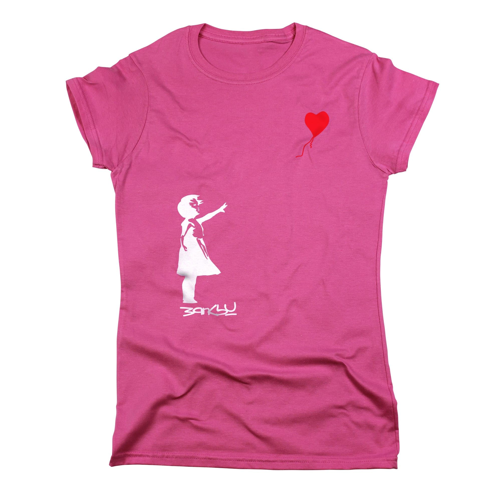 Nutees Banksy Girl with Heart Shaped Balloon Women T-Shirt (Pink), Small