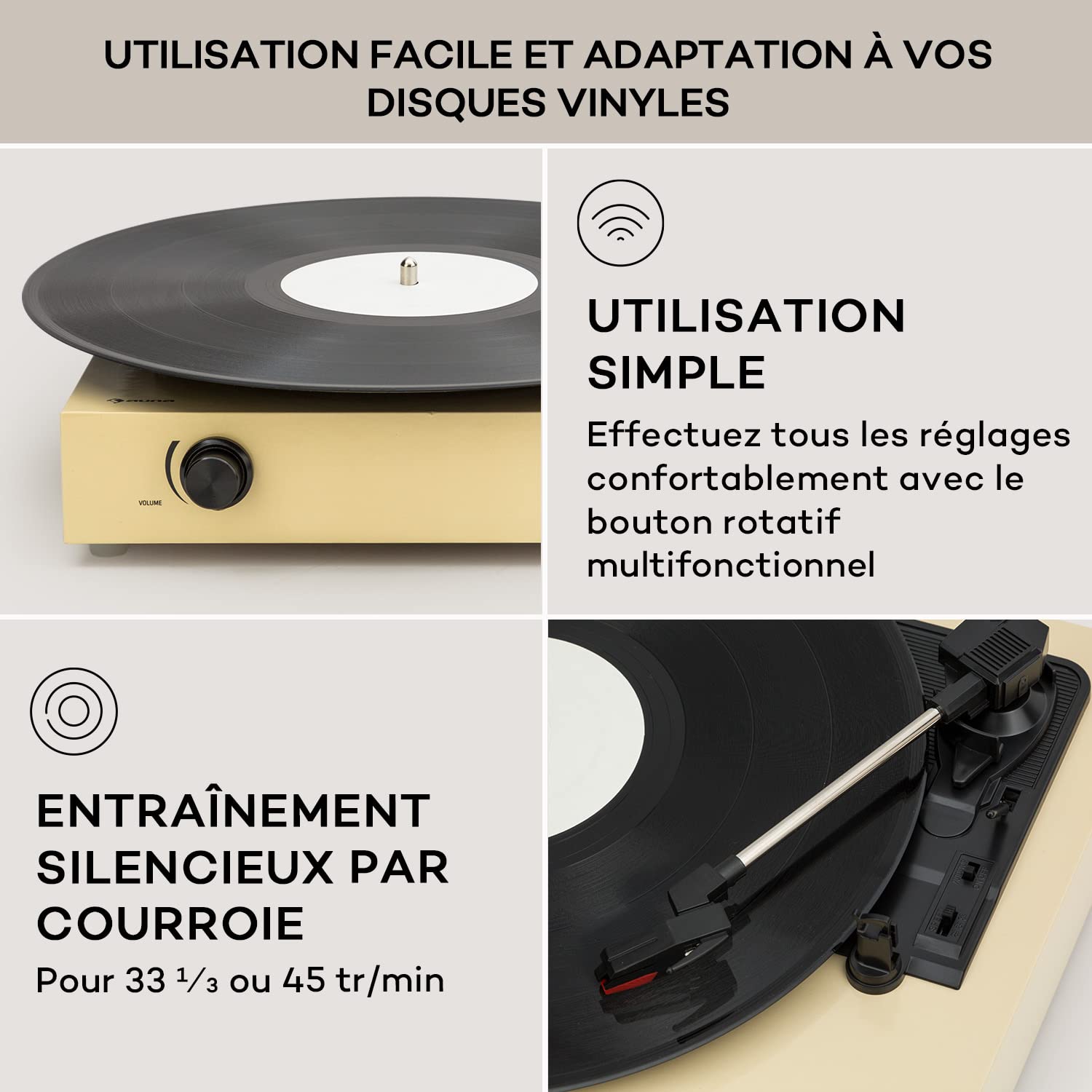 Auna Platine Vinyle, Tourne Disque Vinyle, Tourne-disques Audio 33 Tours en Verre Acrylique, Chaine HiFi, Platine Lecteur Vinyles, Haut-parleurs à Assembler, Système Stéréo, AUX