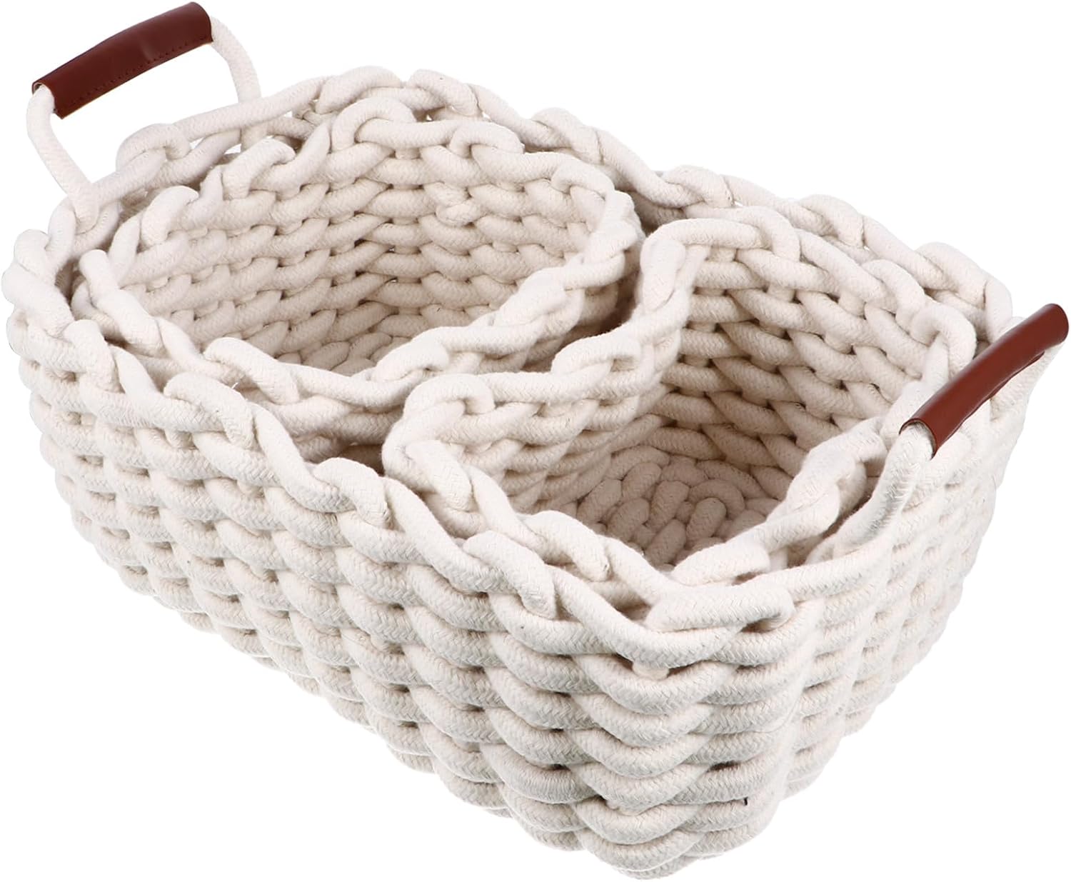 PRETYZOOM Nordic Woven Storage Baskets Set of 3 with Thickened Cotton Rope, White Multipurpose Sundry Organizers for Home Storage and Picnic Use