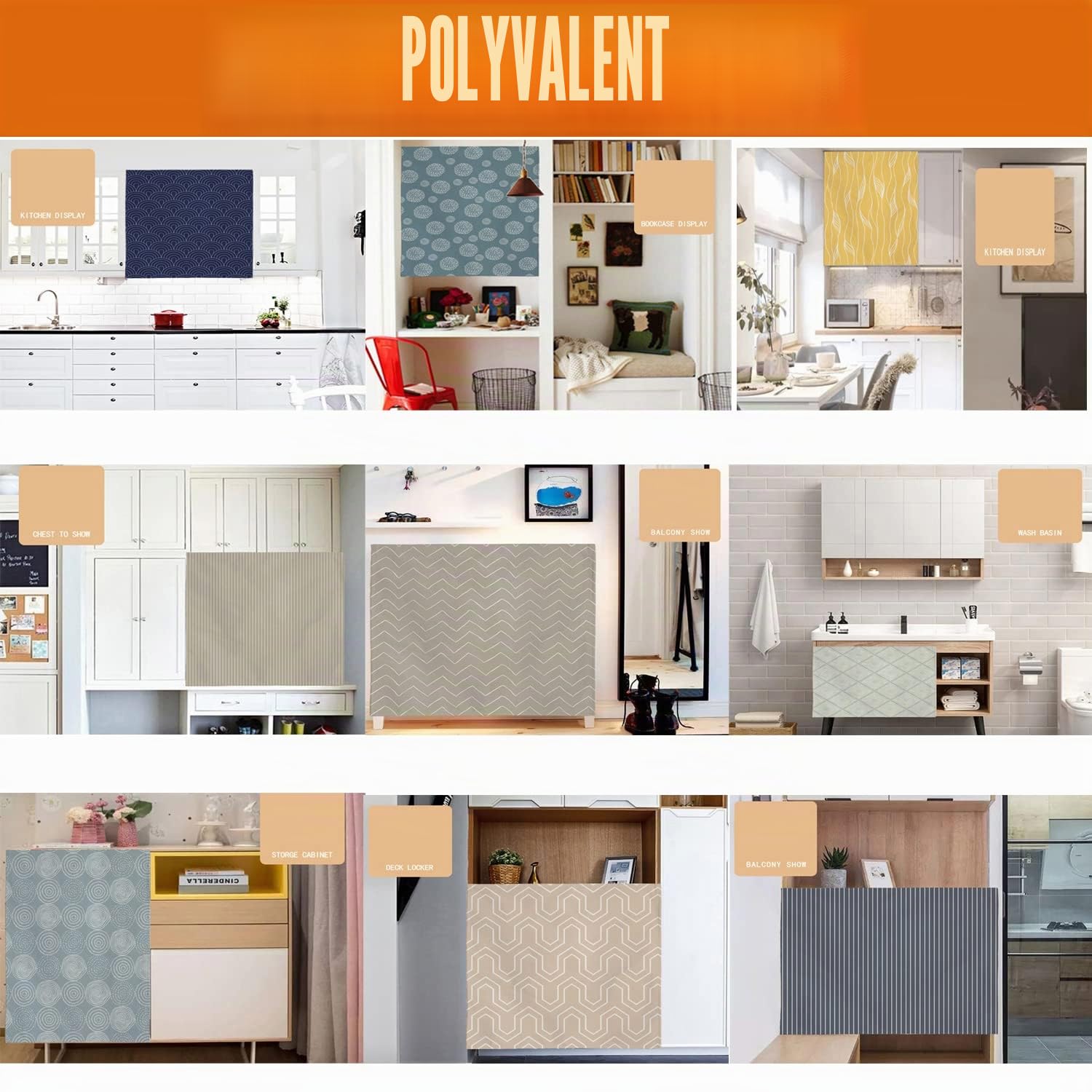 Rideaux Armoire pour Armoire de Cuisine, Salle de Bain, Rideau Anti-poussière pour étagères, Panneau Mural,Installation Crochet et Boucle Beige géométrique 60cm L x 85cm H