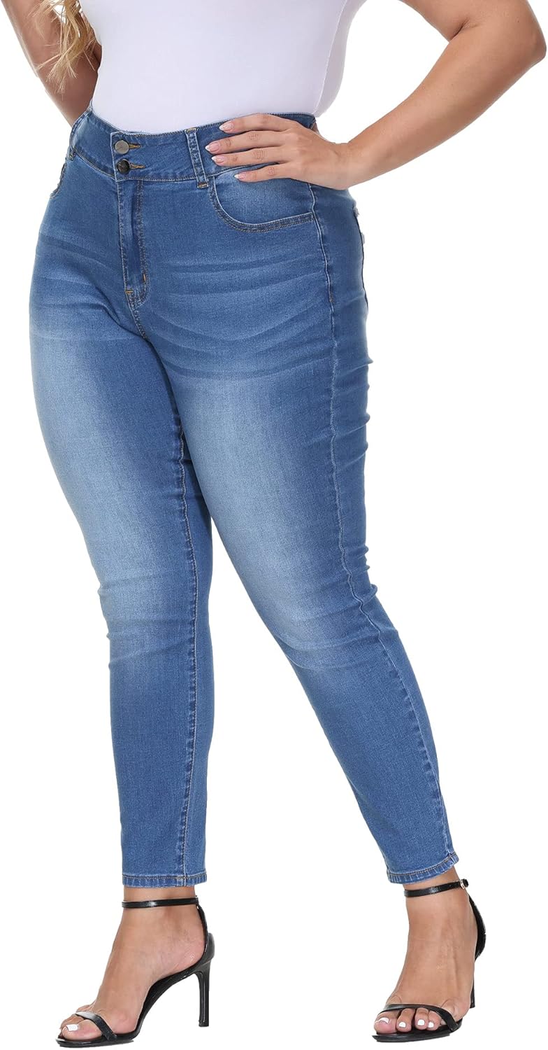 Womens Plus Size Skinny Jeans High Waisted Stretchy Classic Ankle Jean - Image 2