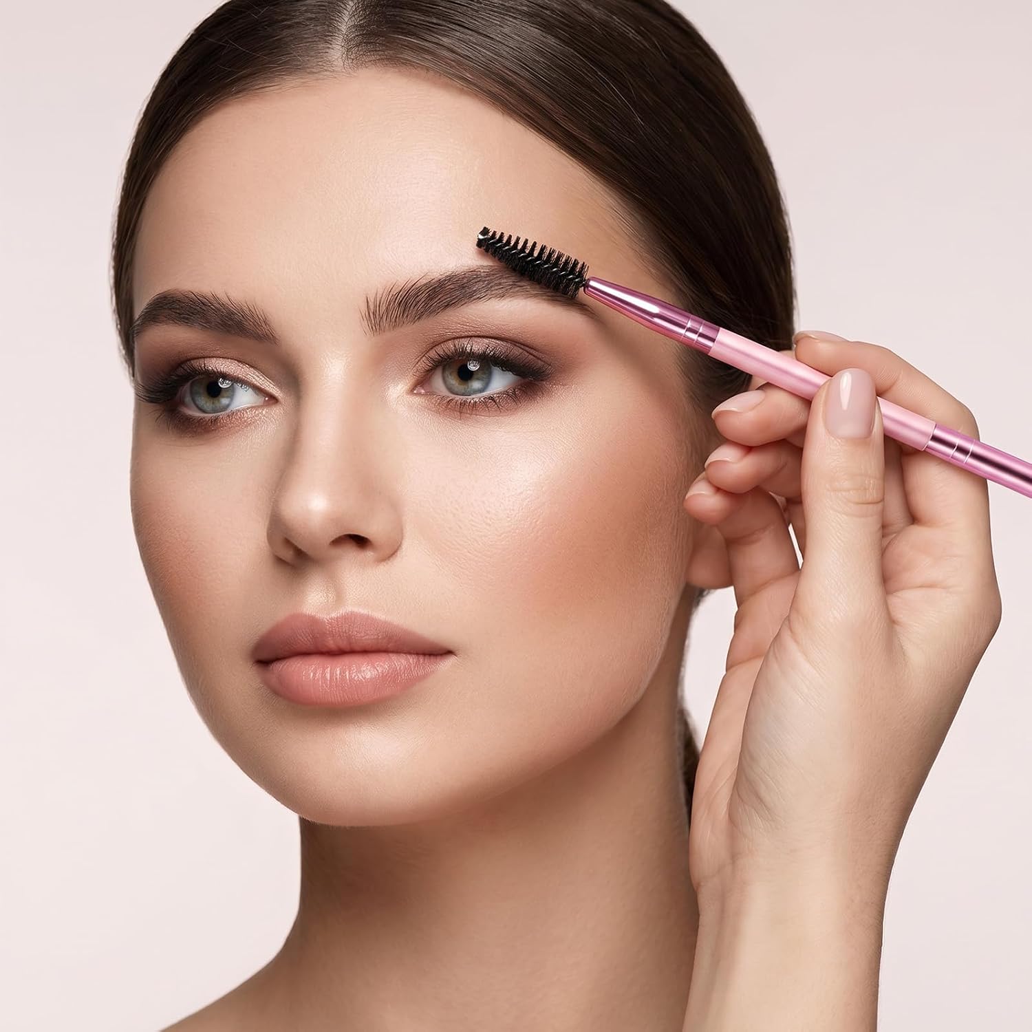 10 Pieces Duo Eyebrow Brush, Eyebrow Spoolie Brush and Angled Brow Brushes for Shaping & Filling Eyebrows Lash Tint Brushes for Brows or Lashes (Pink)
