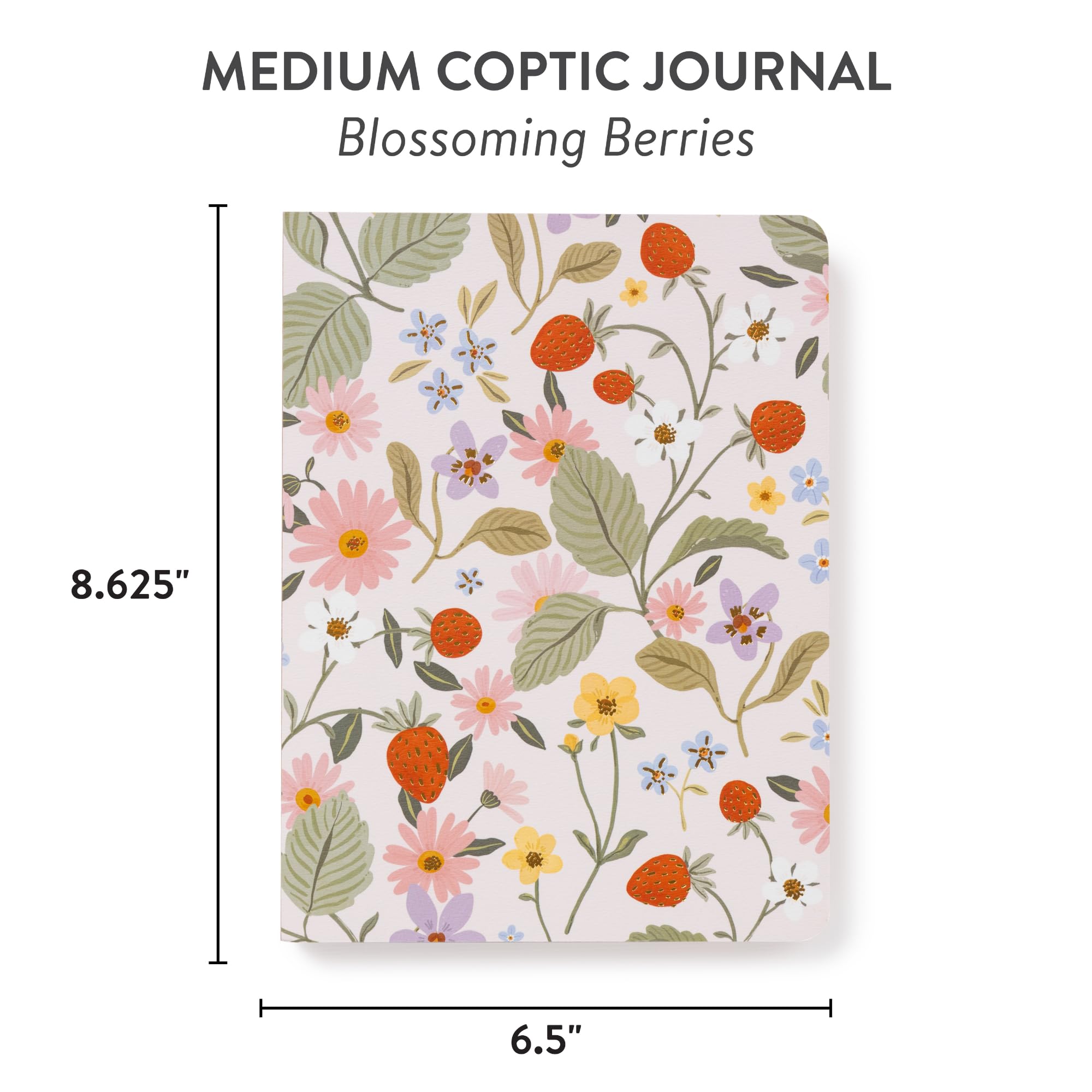 Studio Oh! Diario medio con rilegatura copta, bacche in fiore, 16,5 x 21,9 cm, copertina rigida con opere d'arte a colori, 192 pagine a righe, peso carta 100 g/m², rilegatura piatta per scrivere