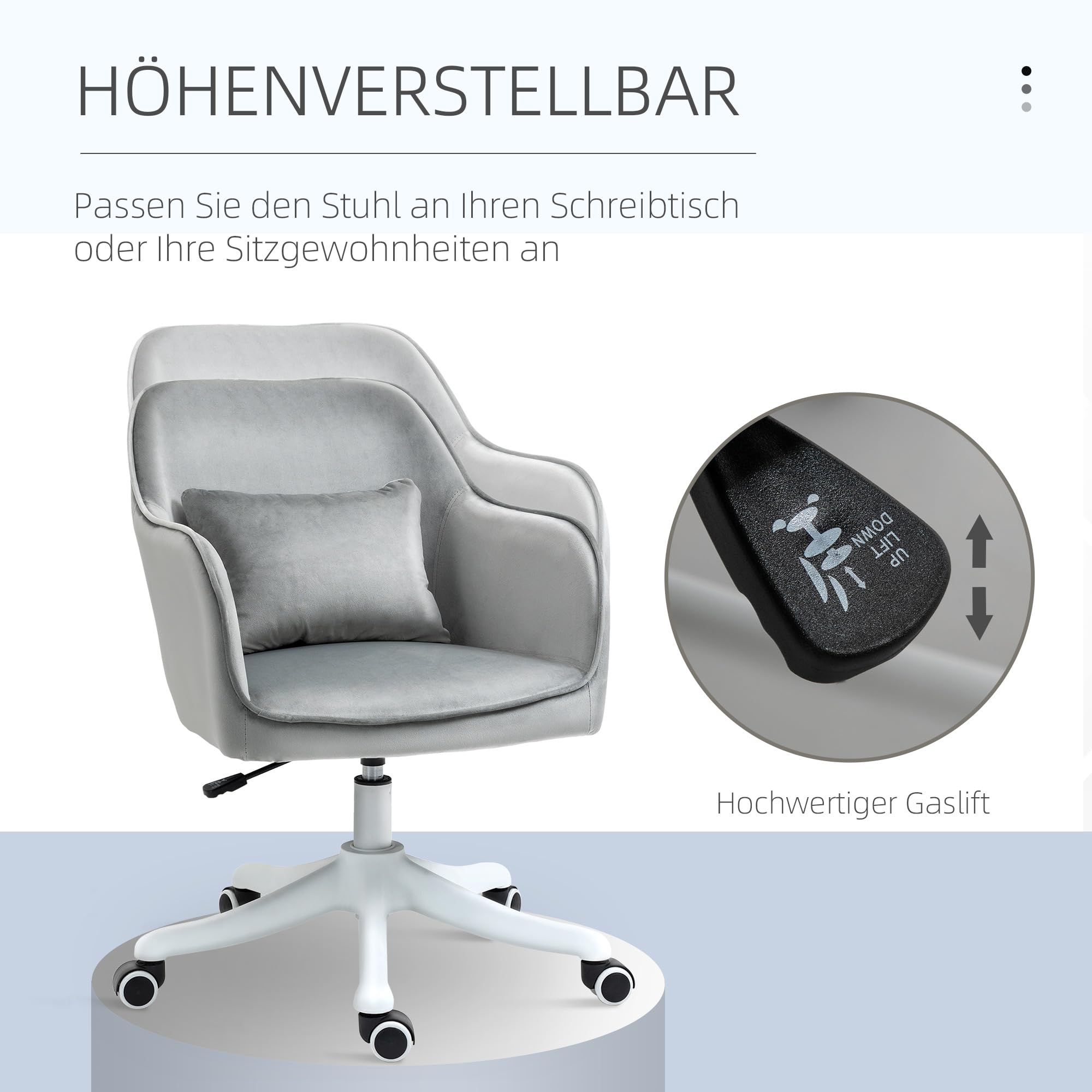 Vinsetto Bürostuhl mit Massagefunktion Ergonomischer Chefsessel Hellgrau | Höhenverstellbar, 360° Drehbar, Computerstuhl, Samtoptik, USB-Schrittstelle