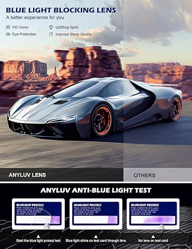 Miniatura 7 de ANYLUV Lentes de luz azul para hombres, templos de fibra de carbono mejorados, anteojos de juegos de computadora estilo rectangular con UV400 (negro)