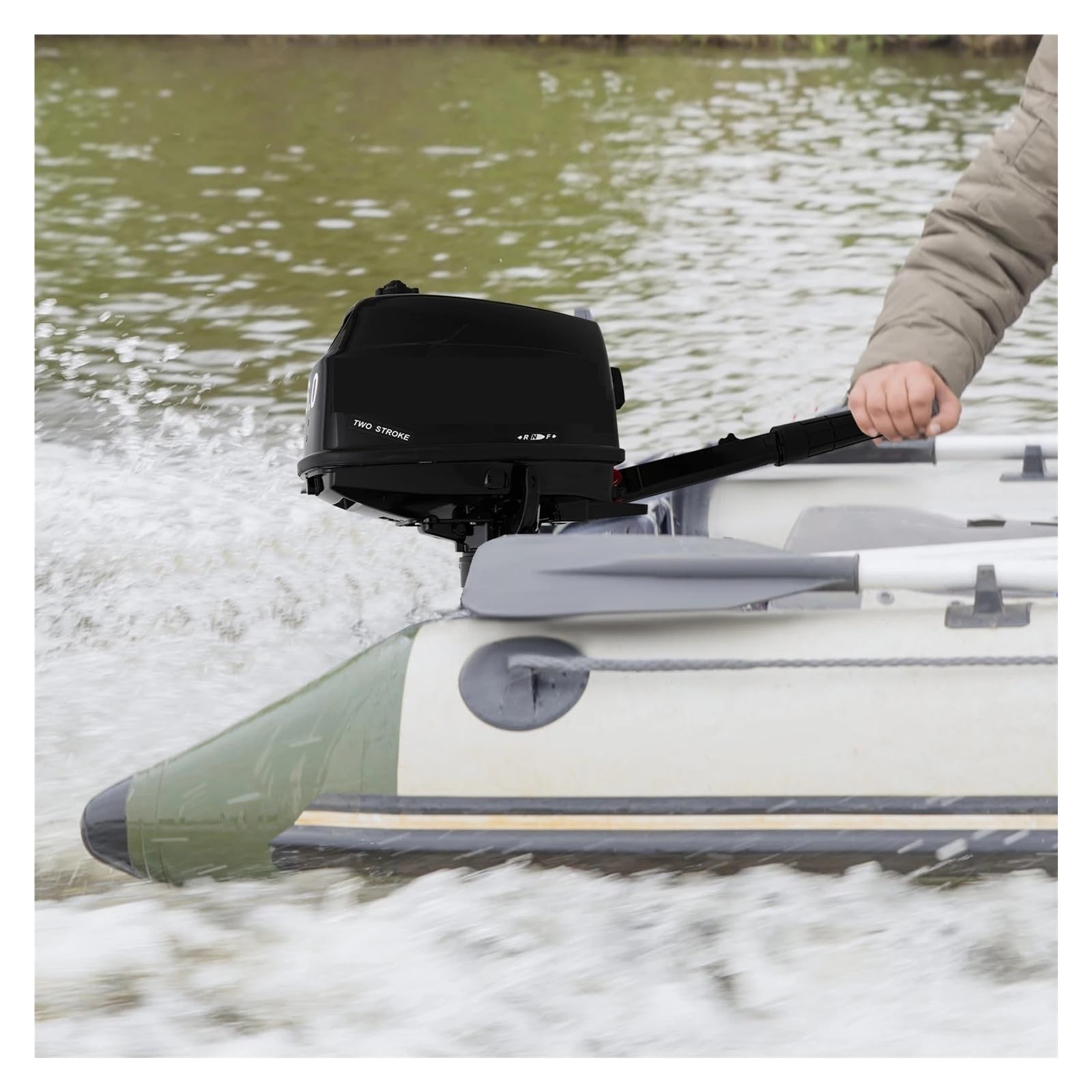 Motor fueraborda de 6HP, 2 tiempos, 102cc, motor barco refrigerado por agua eje corto