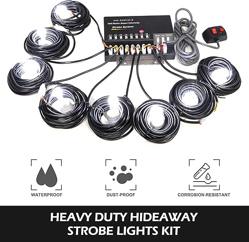 Miniatura 9 de Hideaway - Kit de 4 luces estroboscópicas HID, 13 modos intermitentes, función de recuperación de memoria, cable de alimentación de 16 pies con