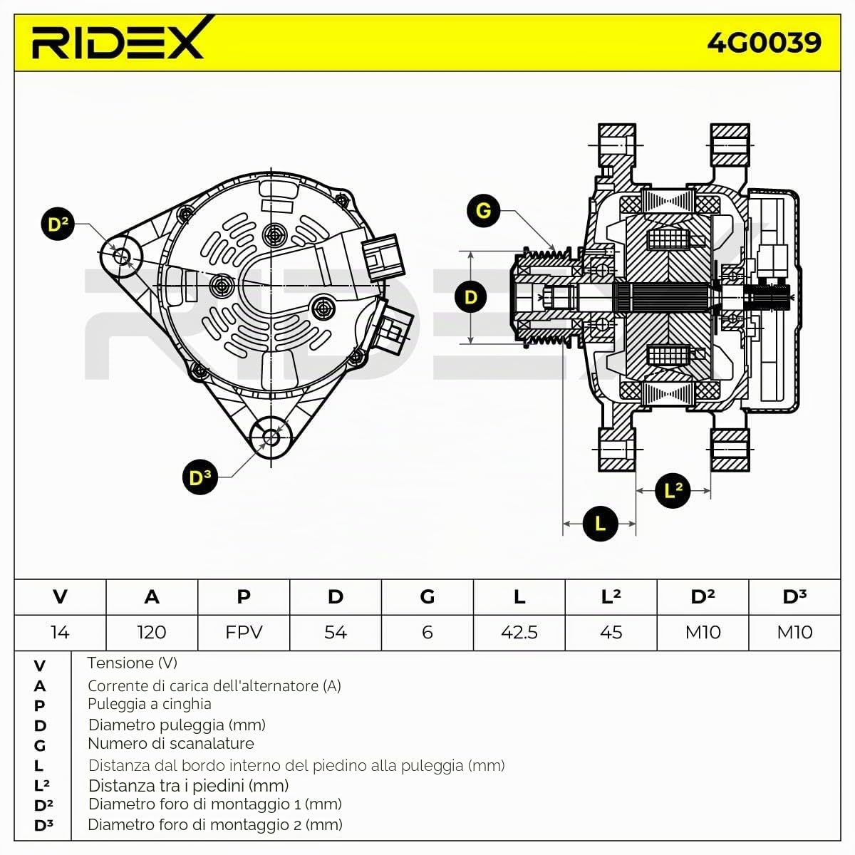 RIDEX 4G0039 Alternatore Compatibilità con FORD Fiesta Mk5 Hatchback JH1, JD1, JH3, JD3