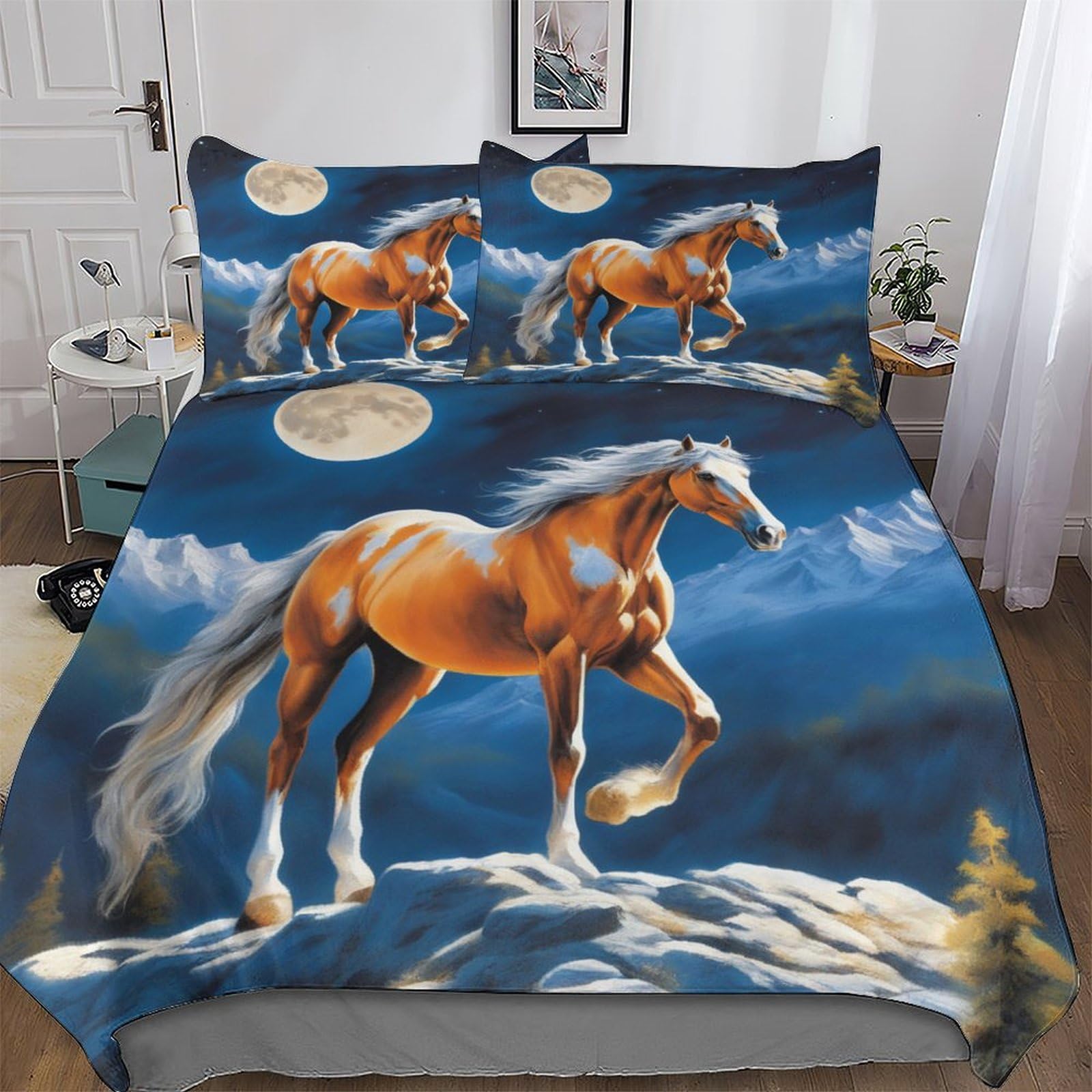 Housse de couette cheval adulte et enfant parure de lit 220x240 cm microfibre avec fermeture