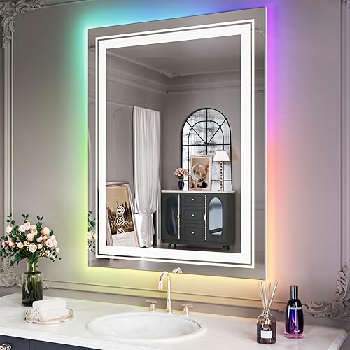 Miniatura 159 de Espejo LED de baño, 36 x 36 pulgadas con luz frontal y retroiluminada, antiniebla, espejo de tocador de baño para pared, función de memoria