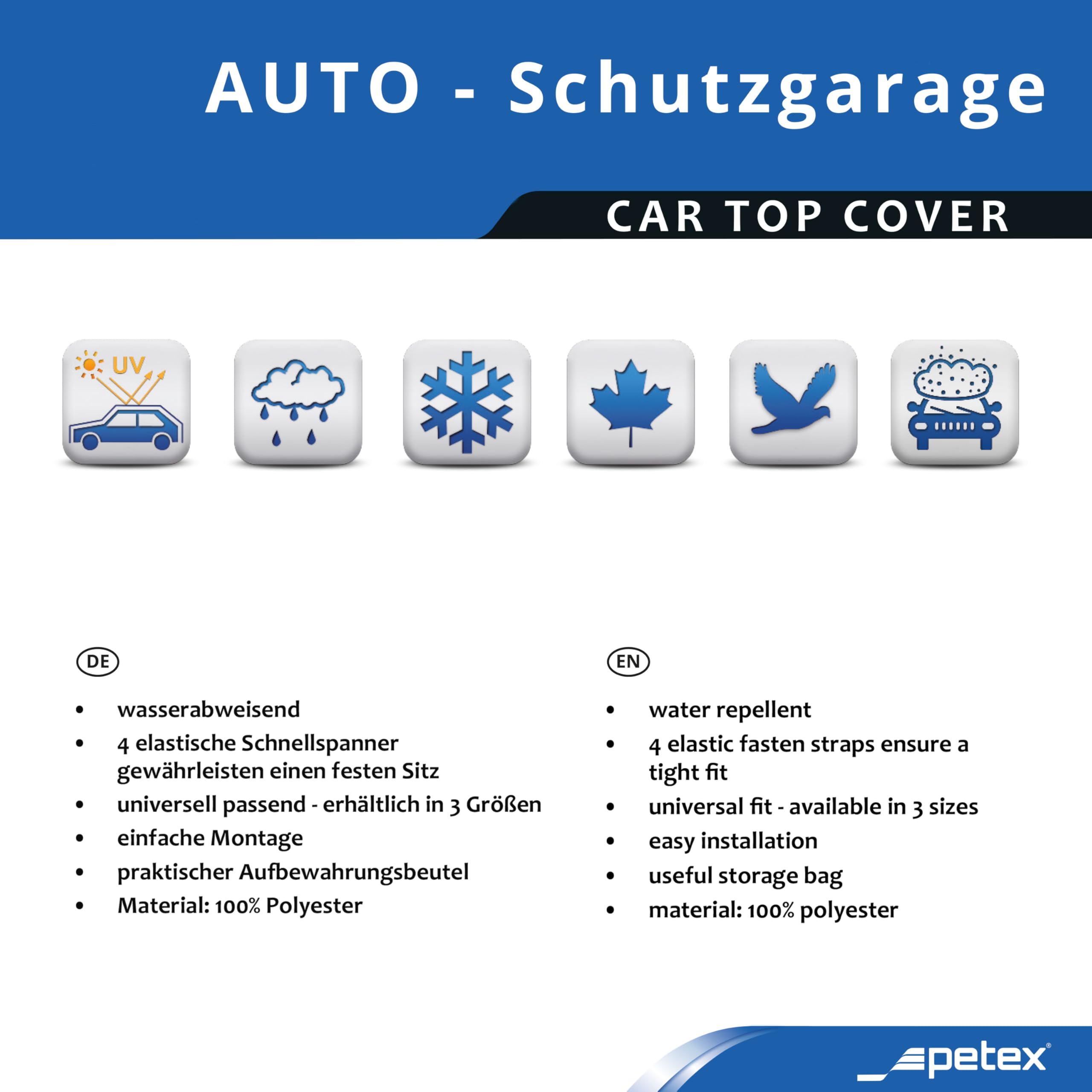 PETEX Autoabdeckung Halbgarage Größe XL (ca 315 x 145 x 61 cm), Nylon, blau