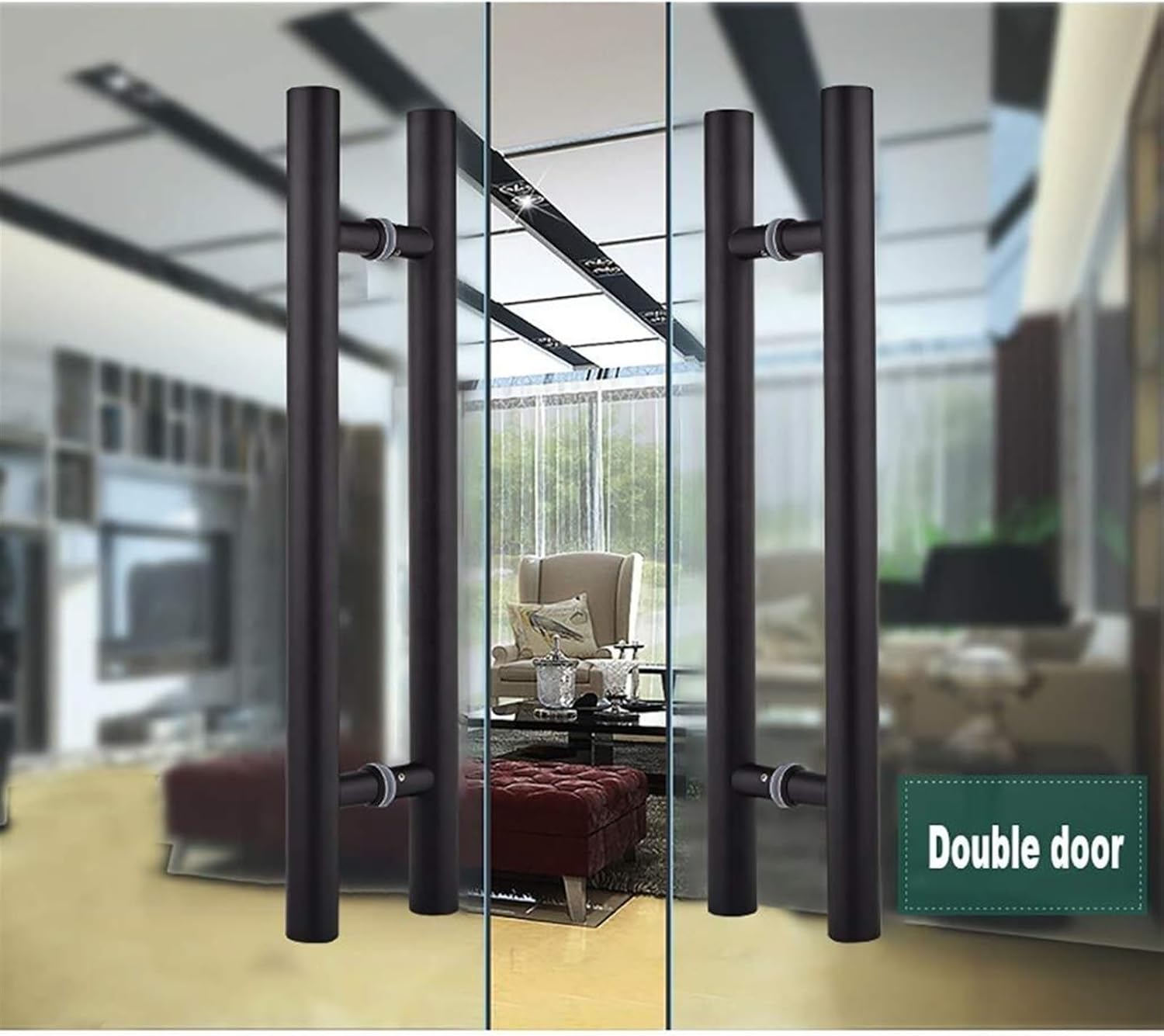Door Pull Handle, Stainless Steel Round Tube Home Office Glass Door Sliding Door Handle-Easy to Install,2 Colors,5 Sizes (Color : Black, Size : 800x600mm)