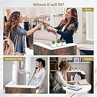 Vista 32 de Giantex Reception Desk, Front Counter Desk with Lockable Drawer, Checkout Table with Round Tabletop, Corner Shelf & Adjustable Shelf for Office