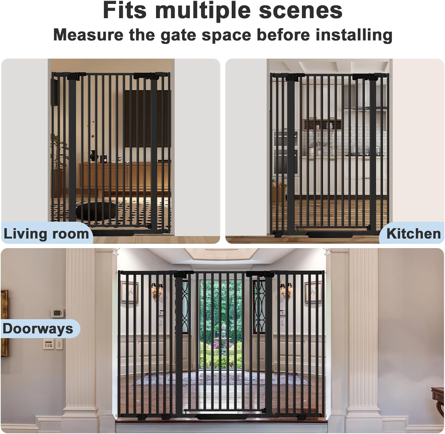 51" Extra Tall Cat Gate for Doorway/Hallway, 30-62.5" Wide，Pressure Mounted Pet & Dog Gates Walk Through, Cat Fence Indoor No Drilling，Auto Close,Black