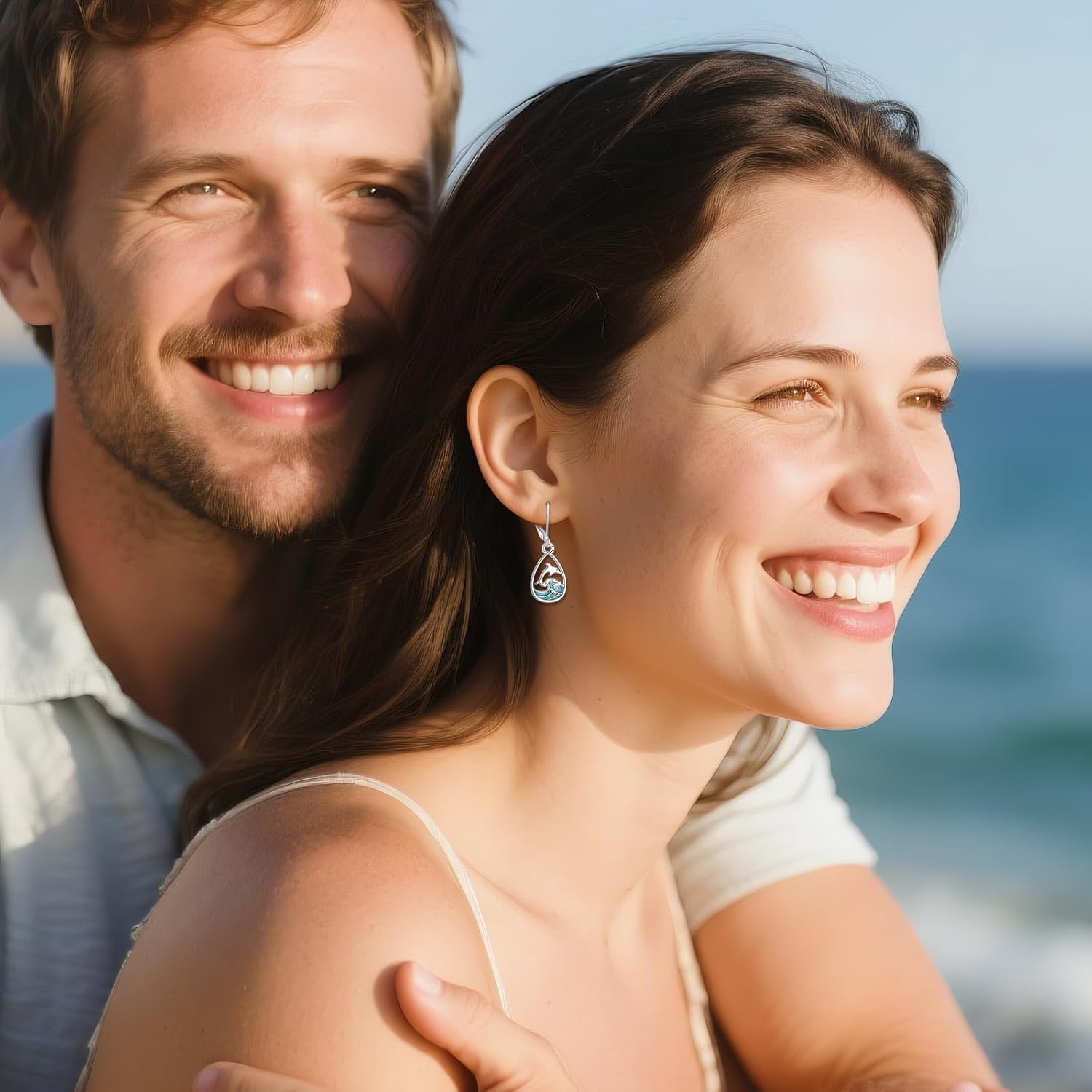 Dolphin Earrings for Women 925 Sterling Silver Turquoise Dolphin Wave Earrings Ocean Animal Nautical Jewelry Gifts - Image 3