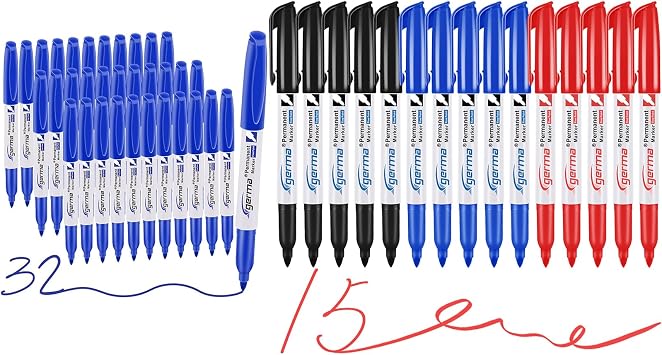 Cgerma Blue and Fine Tip Permanent Markers Bulk Fine Point, 15 Count Assorted Colors