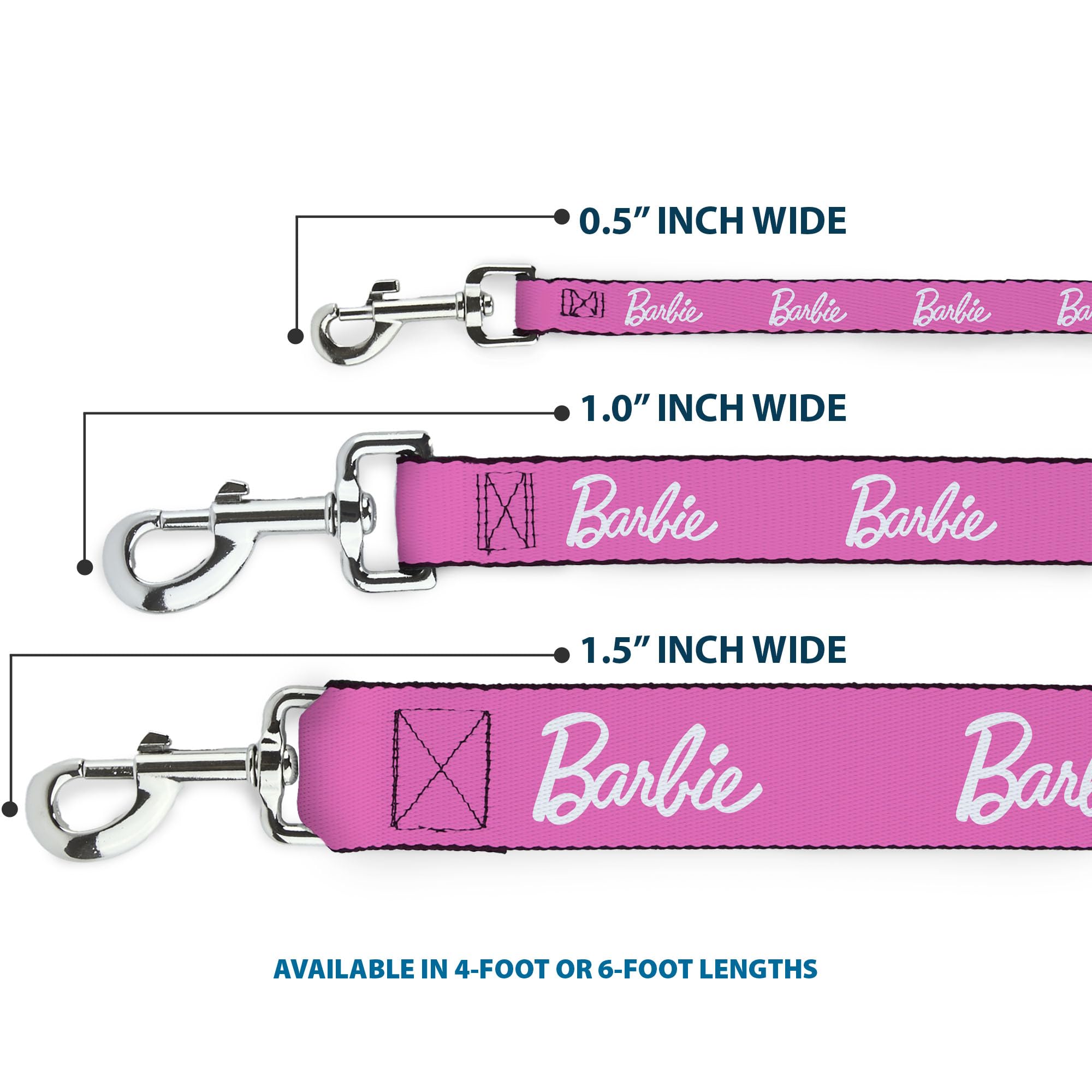 Mattel Hundeleine, Hundeleine, Barbie-Logo, Rosa-Weiß, 1,8 m lang, 3,8 cm breit