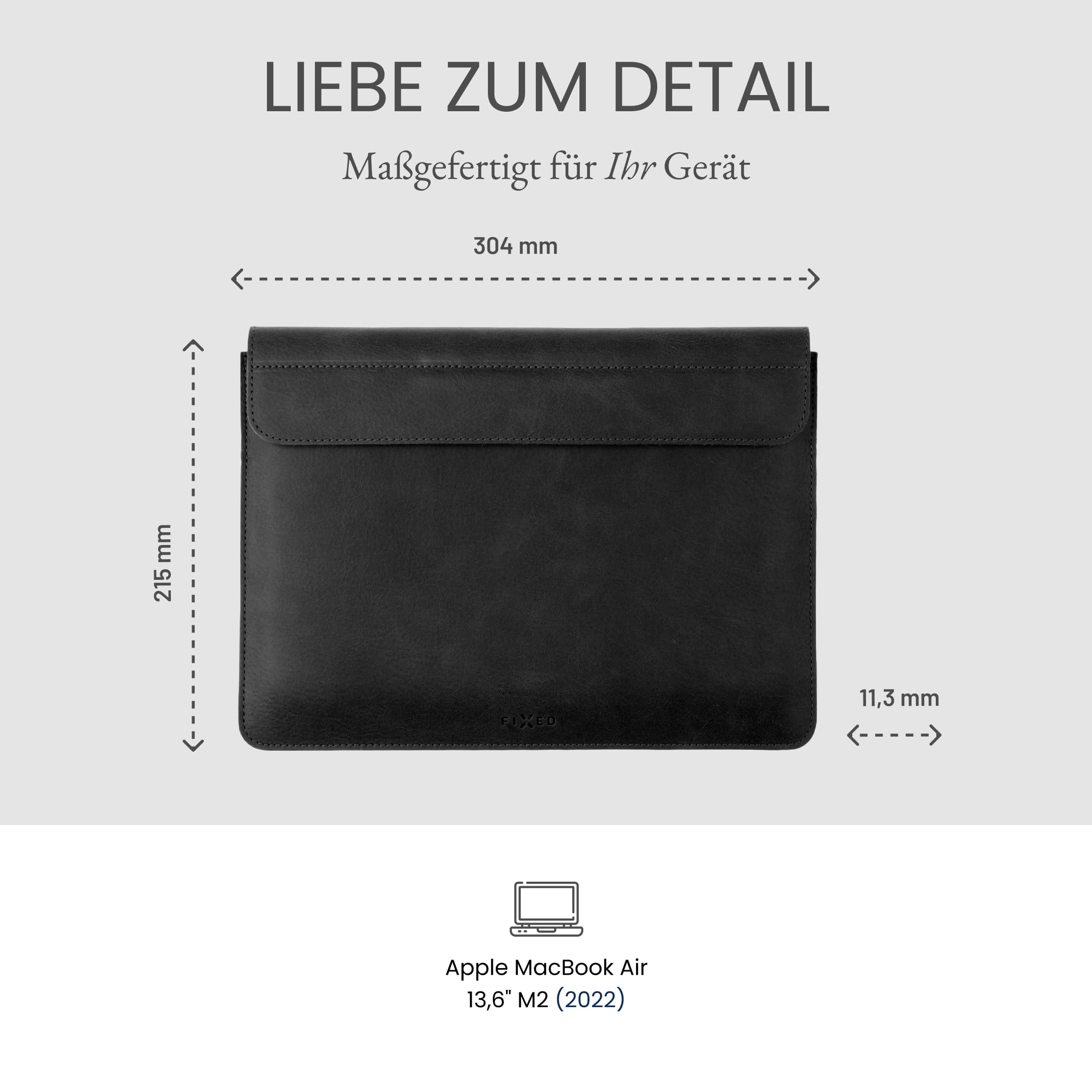FIXED Oxford Lederhülle 13,6 Zoll für MacBook Air (2022) M2/M3, iPad und andere Geräte: Handgefertigte Laptoptasche aus italienischem Rindsleder, Hülle mit Magnetverschluss, Schwarz