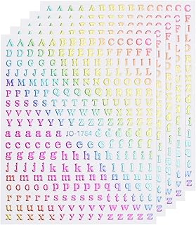 MECCANIXITY Nail Letter Stickers 5 Sheets, 3D Holographic Alphabet Nail Decals Self-Adhesive for Women DIY Nail Art Decoration, Rainbow