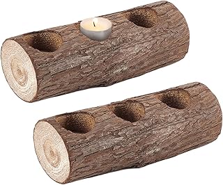 AHANDMAKER 2 pcs Wood Long Tealight Candle Holder Tealight 3 Holes Wooden Candlestick for Wedding Birthday Party Valentine's Day Centerpieces Festivals Decoration