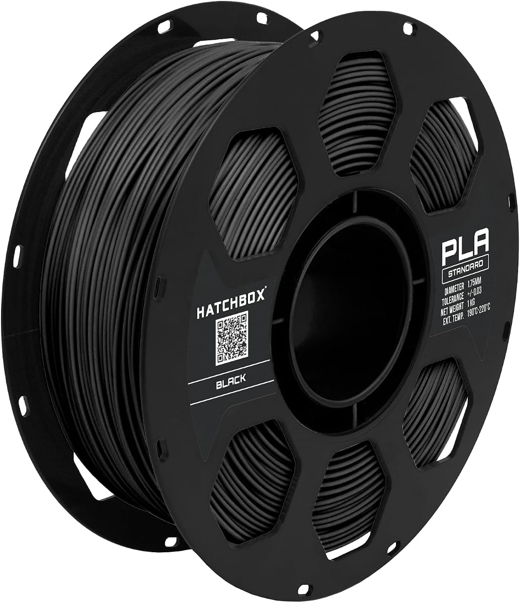 HATCHBOX PLA Filament 1.75mm Black, 3D Printer Filament 1KG Spool, Dimensional Accuracy +/- 0.03mm, Clog Free & Tangle Free, Vacuum Sealed with Desiccant