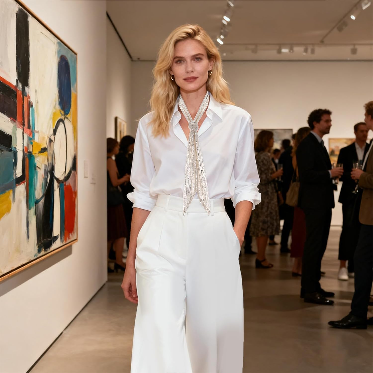 Sparkling Scarf for Women Glitter Scarf with Sequins Long Necktie Belt for Halloween Party Prom Wedding Daily - Image 5