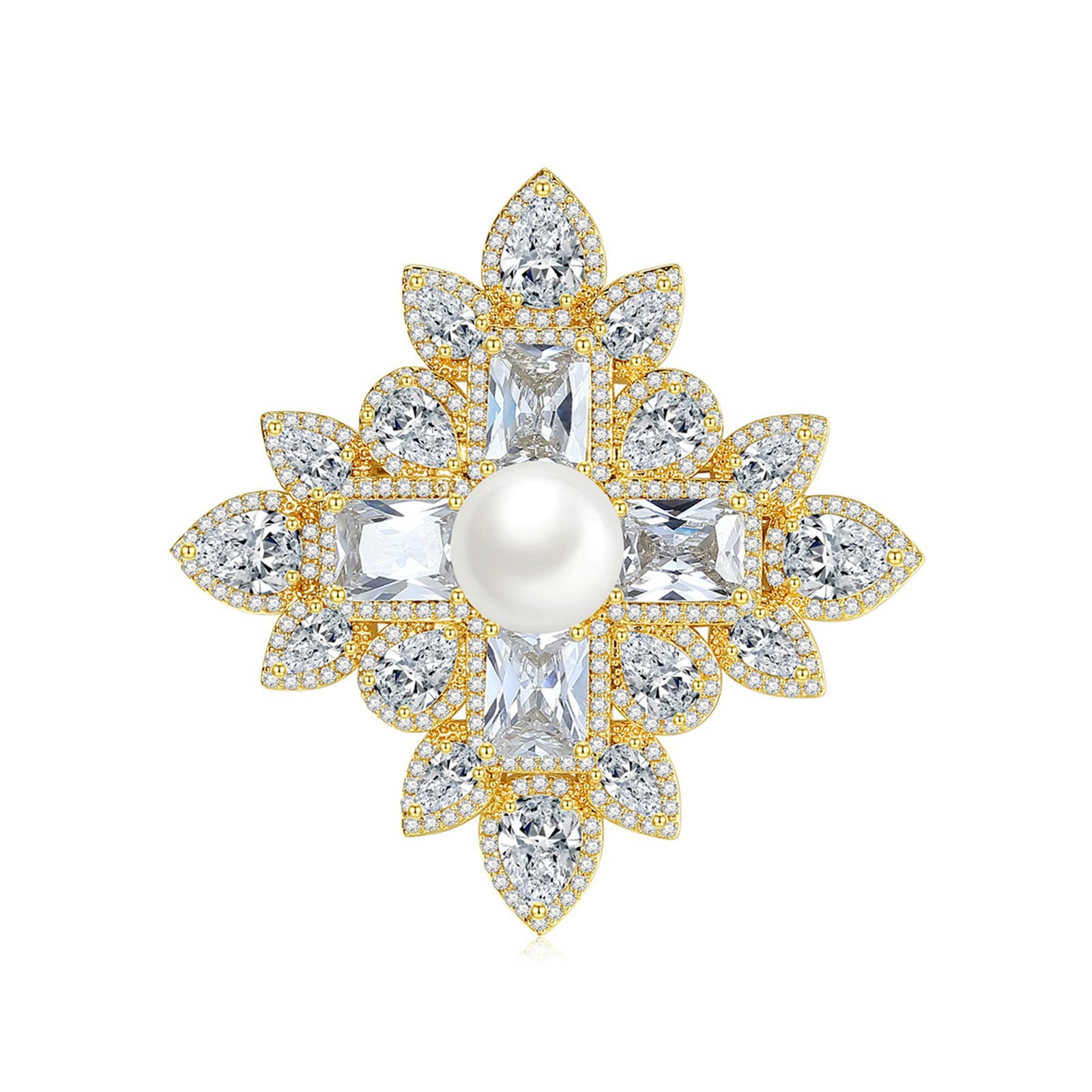 KnSam Damen Brosche, Anstecker Vintage Blume Kupfer Anstecker Zubehör Frau Mädchen Zirkonia Silber Anstecknadel