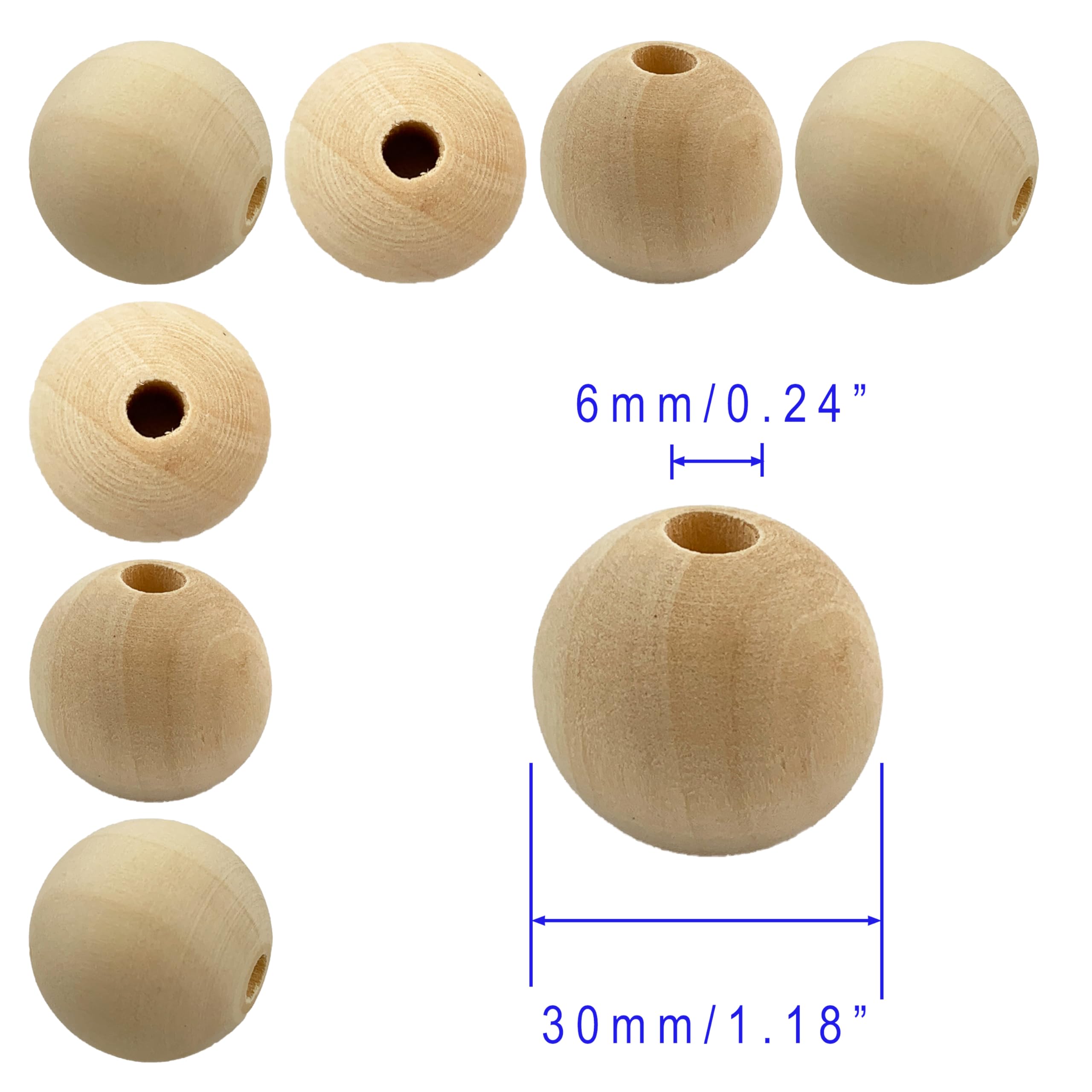 Wooden Bead,30 Pcs 18mm Brown Wood Beads,round Natural Wood Beads,large Hole DIY Craft Wood Beads,boho Wood Bead For Jewelry Making