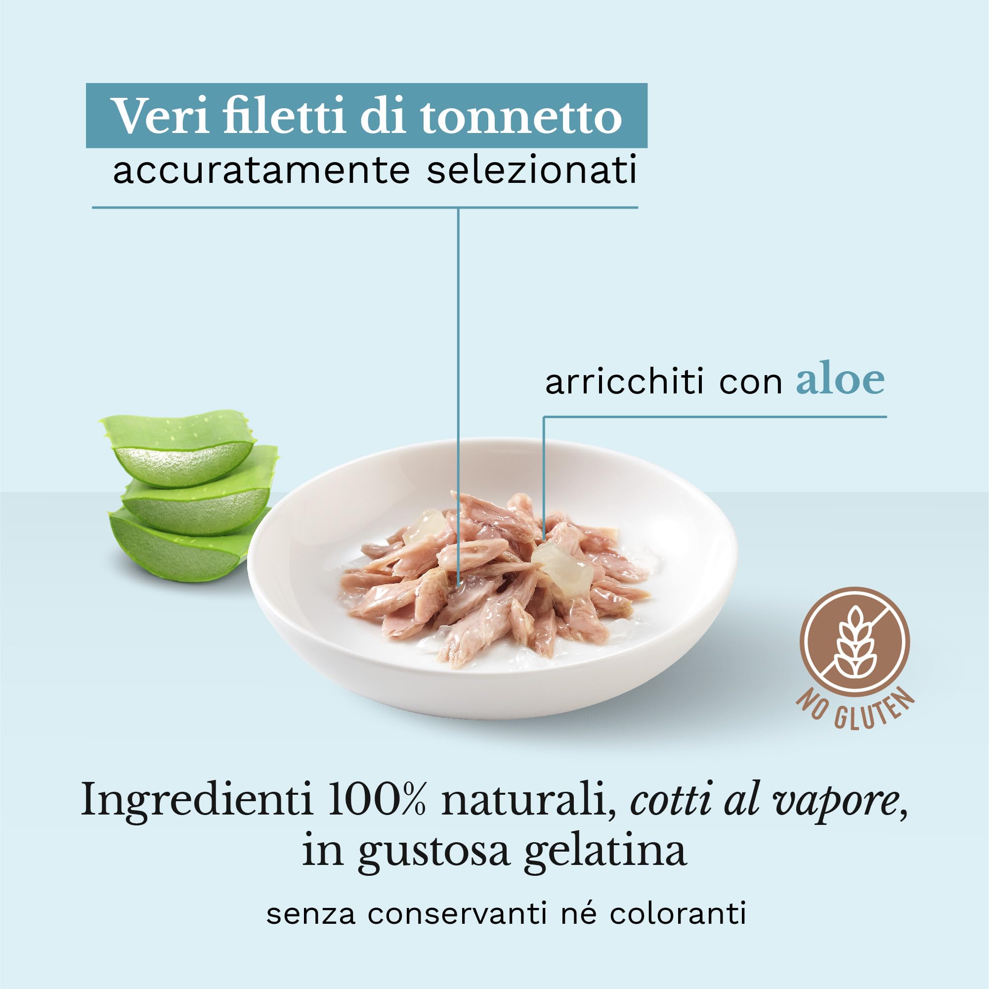 Schesir, Cibo Umido per Gatti Adulti, Tonnetto Aloe, in Filetti e Gelatina 100% naturale. Confezione da 6 lattine x 85gr