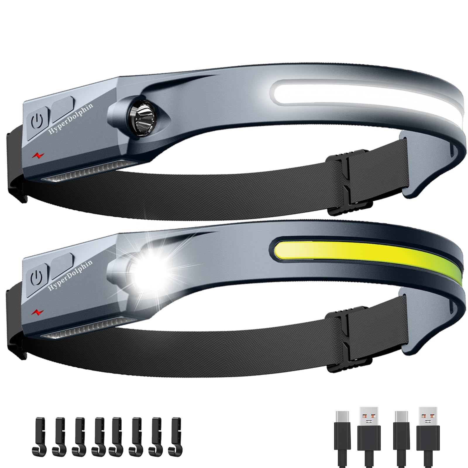 Amazon.com : HyperDolphin Headlamp Rechargeable LED (2-Pack, Gray