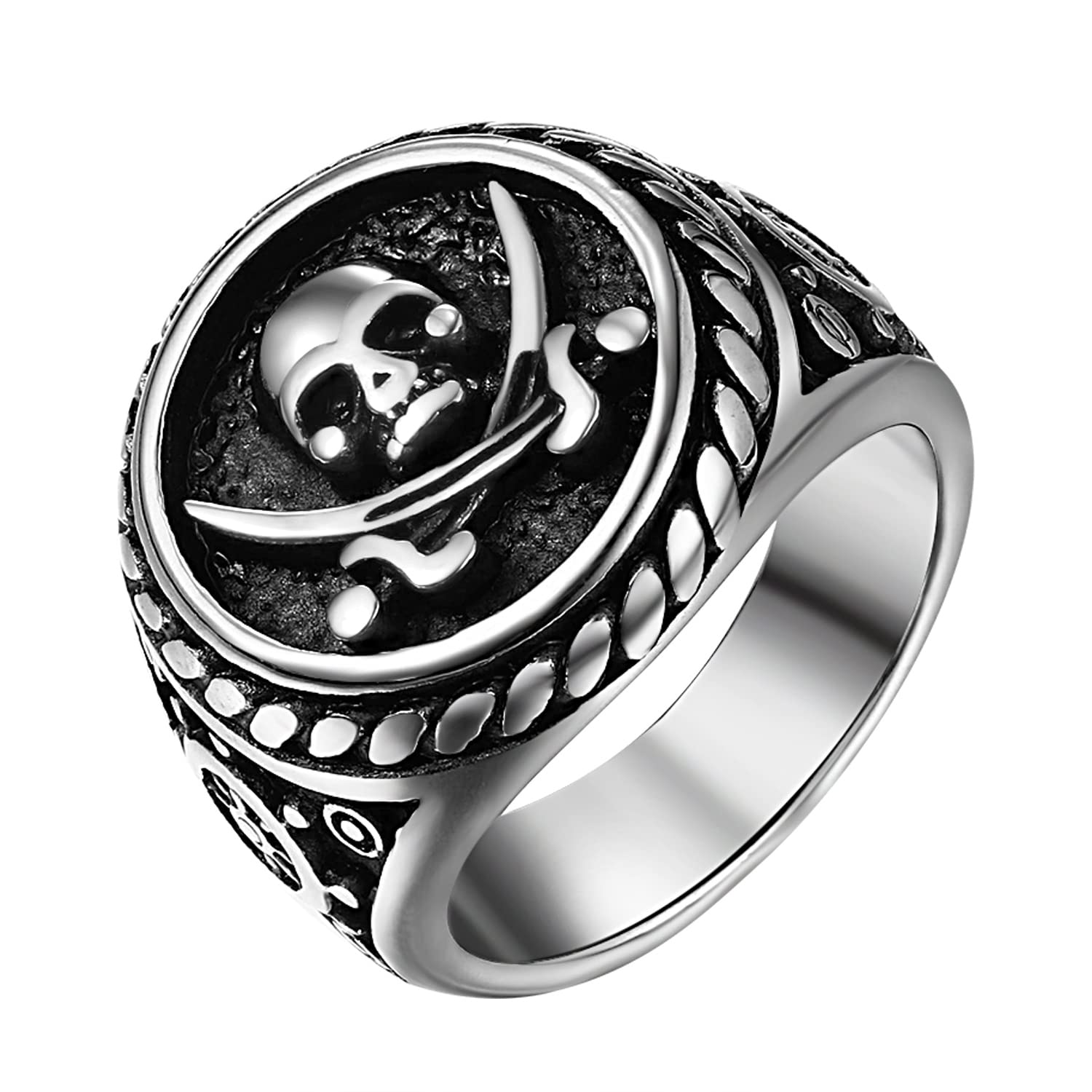 OIDEA Vintage Cráneo Anillo para Hombre : Calavera Pirata Cuchillo Anillo de Acero Inoxidable Moto Rock Punk - Para Uso Diario Fiesta de Halloween Regalo Plata Oro