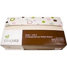 OsoCozy Unbleached Prefold Cloth Baby Diapers, Size 2 15-30 lbs., Soft, Absorbent, Durable 100% Natural Cotton, Unbleached Natural Color -6 Pack