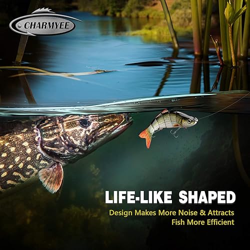 Miniatura 9 de CharmYee Señuelos de pesca de lubina, señuelos de lubina altamente realistas, cebos multiarticulados, perca de trucha de cebo duro realista