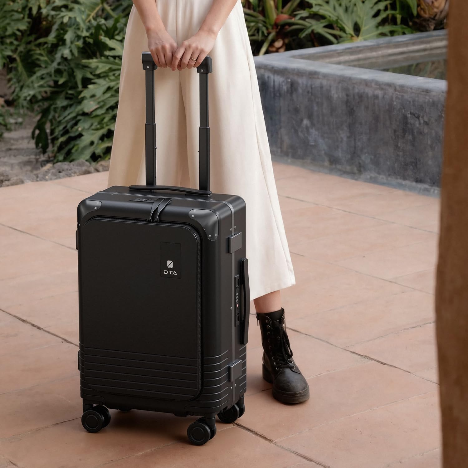 Top Opening PC Hard Shell 20-inch International Carry On Luggage - Zipperless, Aluminum Frame, No Zipper Suitcase, TSA Airline Approved Suitcases with Spinner Wheels (Black, Carry-On 20-Inch)