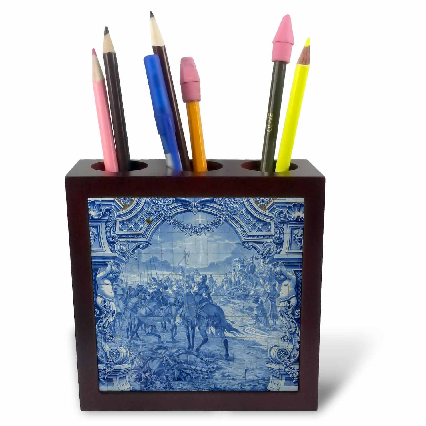 Pot à crayons bleu azulejo Portugal, le cadeau de bureau idéal en céramique