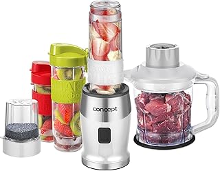 CONCEPT électroménager SM3391 Mixeur smoothie « FRESH & NUTRI », 700 W, blanche, 1200 ml hachoir, moulin, 3 recipients en tritan, sans BPA, fonction Pulse, corps caoutchouc + inox, 23 000 tours/min.