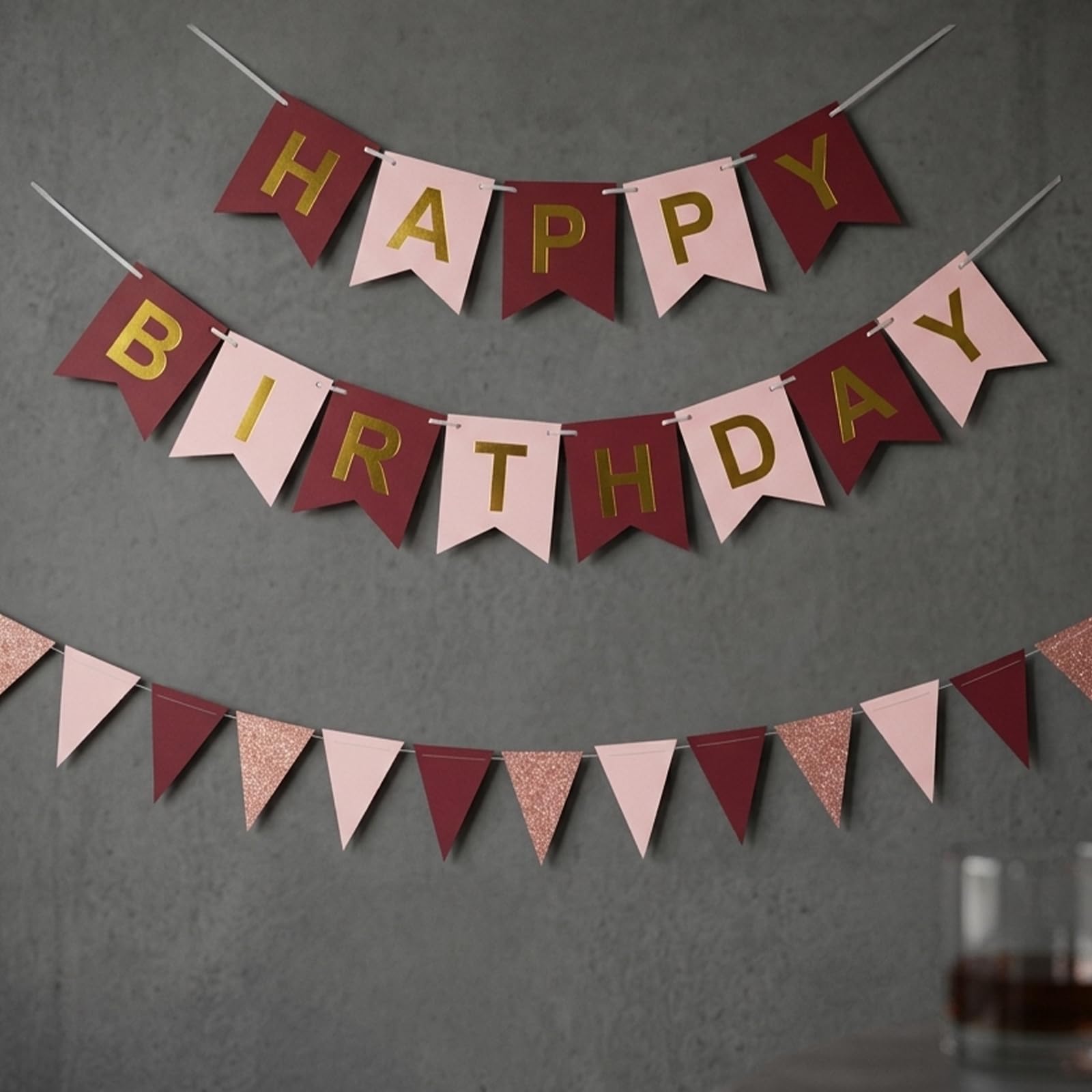 Burgundy Birthday Banner Set - 2 Piece Elegant Party Decorations with Swallowtail & Triangle Banners for Adult Celebrations