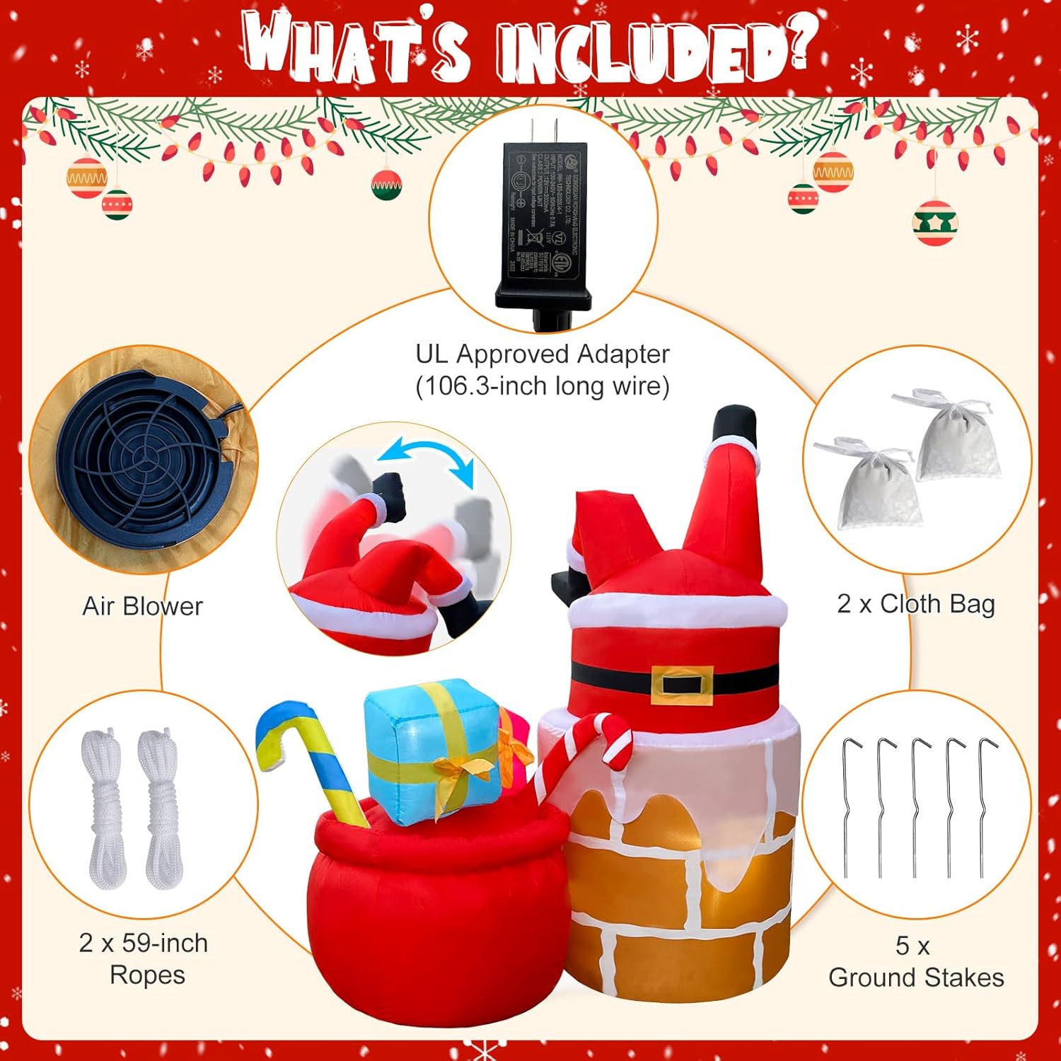 OurWarm 5FT Christmas Inflatable Decoration, Outdoor Inflatable Santa with Built LED Lights, Outdoor Festive Decoration Decoration for Yard, Lawn, Garden and Party - Image 3