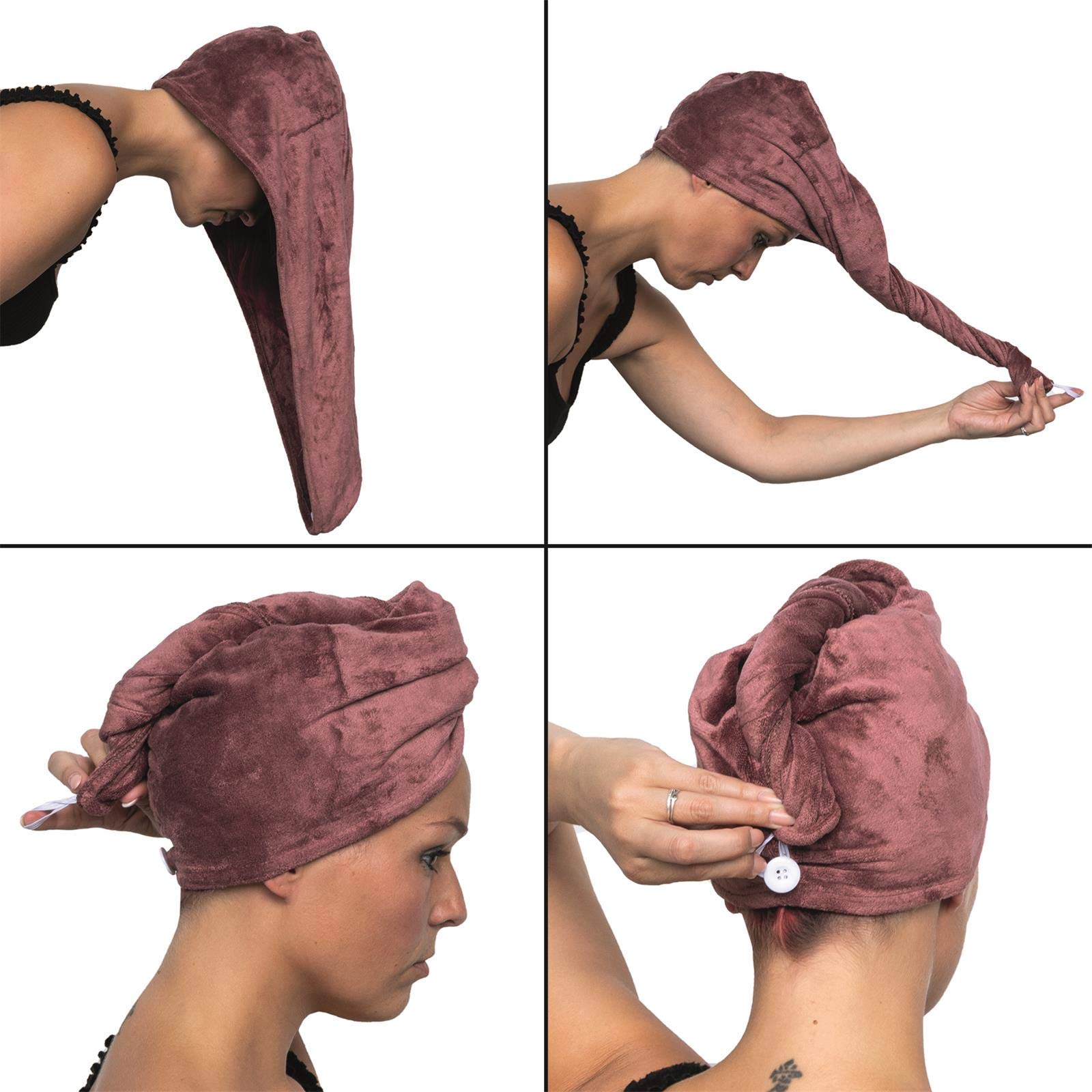 2 Serviettes Turban En Microfibre Cosey - Extra Douces, Séchage Rapide (brun Clair) - 7