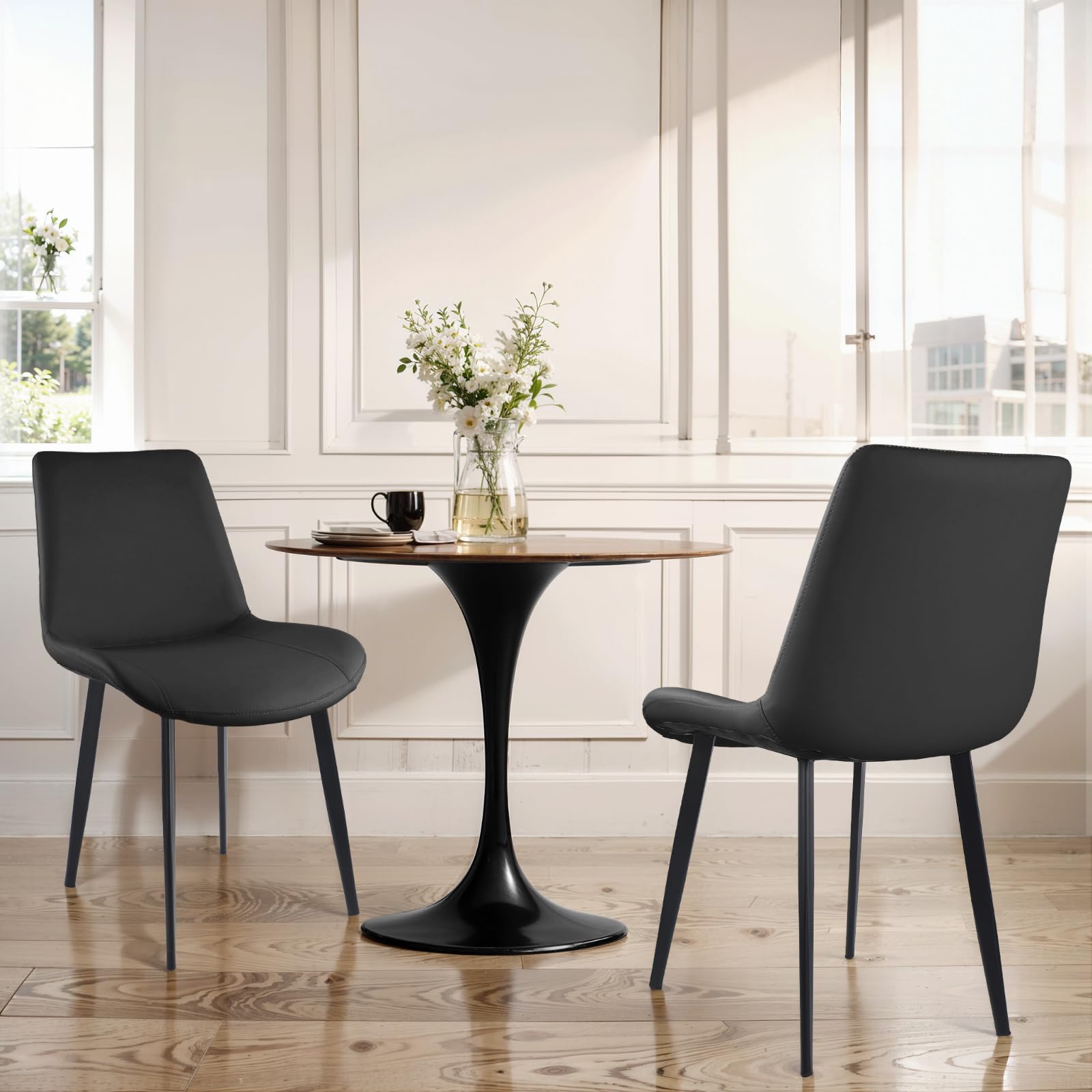 AmoUnico Dining Chairs, Modern PU Leather Dining Room Chair with Sturdy Metal Legs, Upholstered Seat Dinner Chairs Accent Side Chairs for Indoor