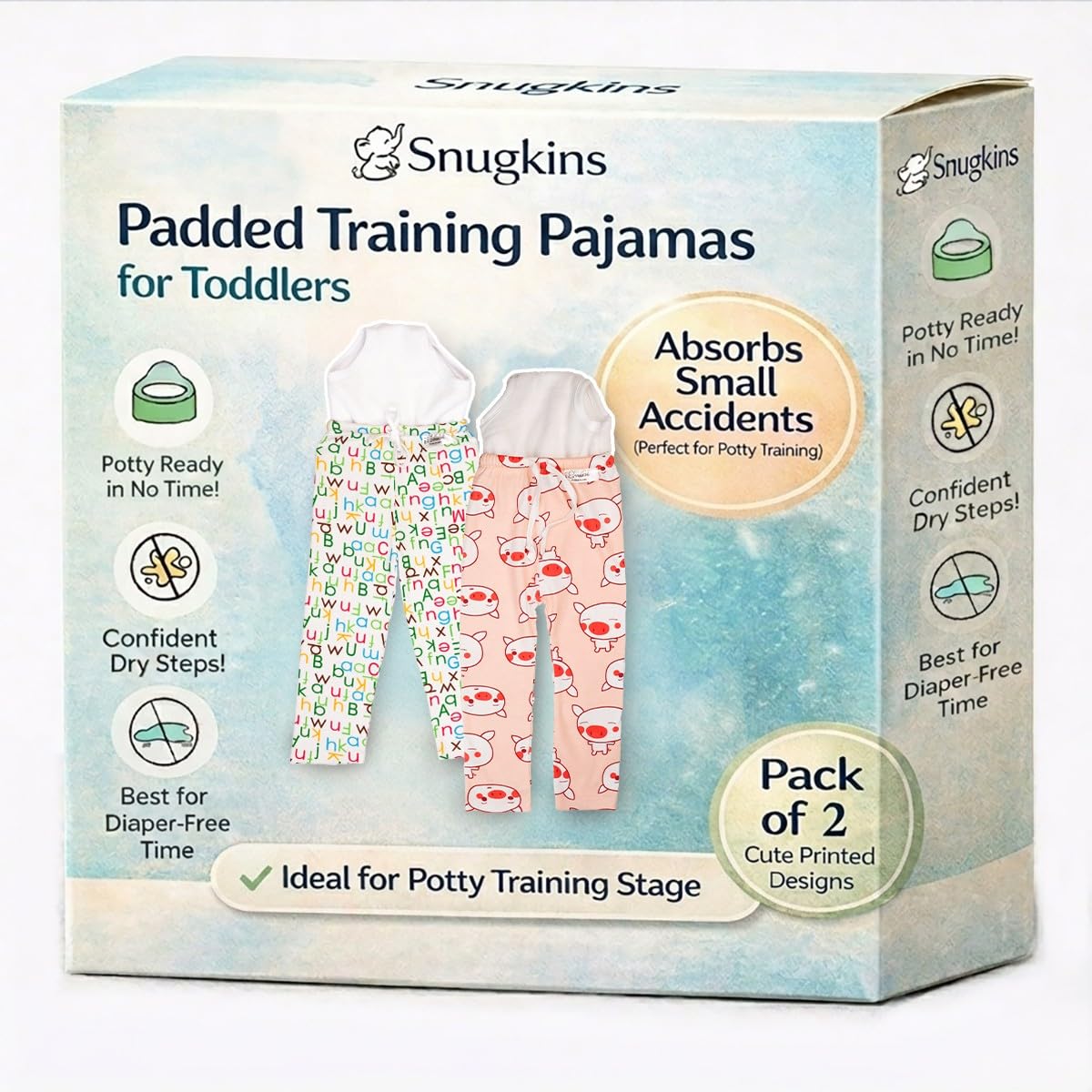 Snugkins Diaper Pants for Toddlers 3-4Y | 100% Cotton Training Pants with Attached Padded Underwear | Potty Training Pajamas for Boys & Girls | Reusable, Leak-Resistant, Comfortable for Daytime & Outings Pack of 2-image-35