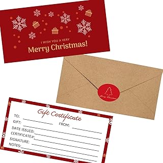 Gift Certificates for Business 30 Certificate Cards 30 Envelopes 30 Stickers for Holiday Christmas Small Business Restaurants Spa Beauty Makeup Hair Salon