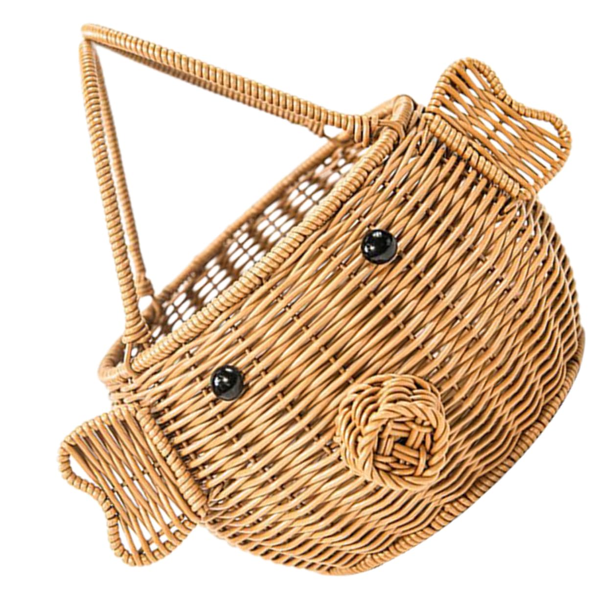 Cabilock 2 Piezas Cesta Tejida de Ratán Sintético para Almacenamiento y Picnic Diseño de Cerdo Cartoon para Frutas Verduras y Accesorios Cesta Multifuncional de Almacenamiento Artesanal
