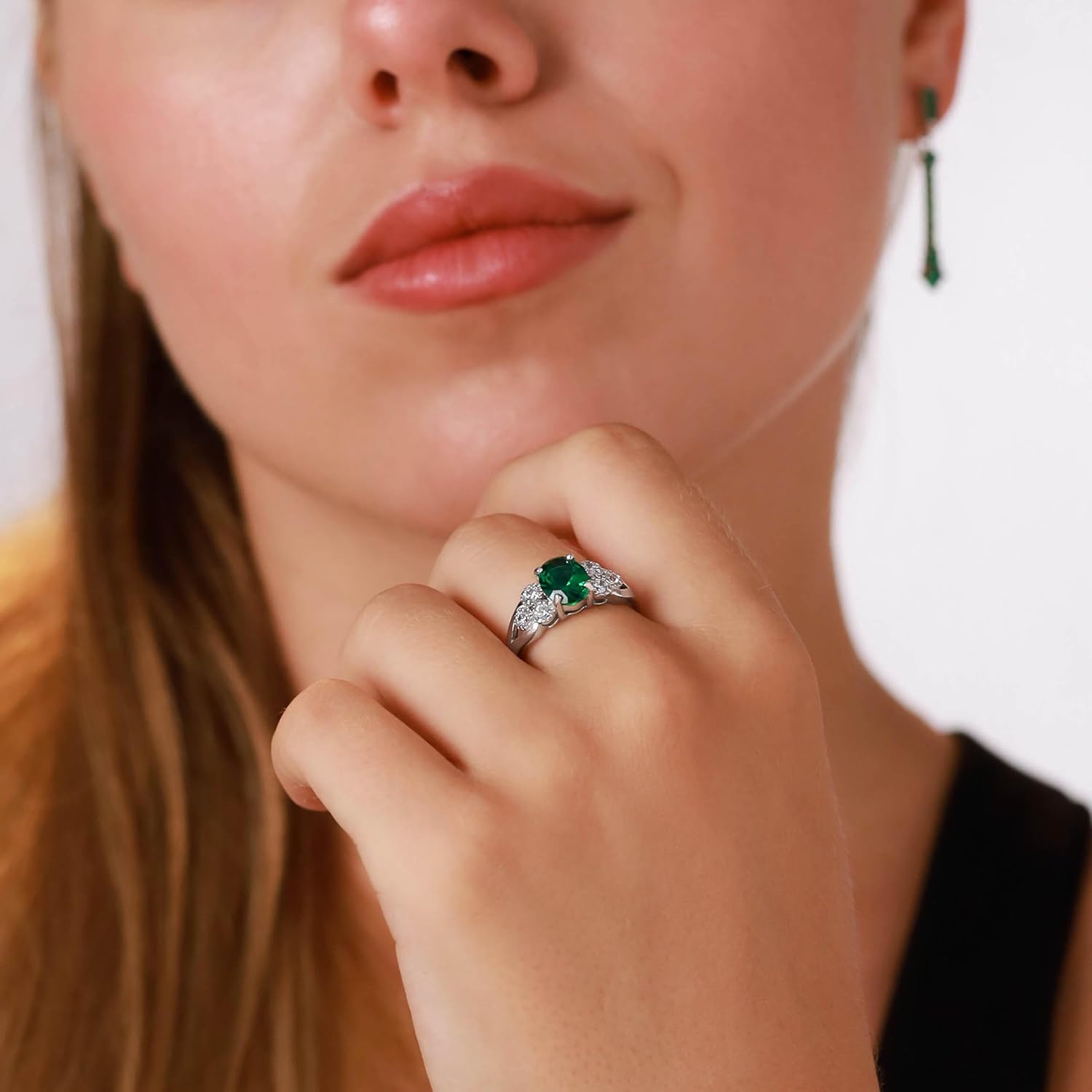 Silvershake Oval Shape Birthstone Gemstones White Gold Plated 925 Sterling Silver Engagement Anniversary Right Hand Ring Jewelry for Women